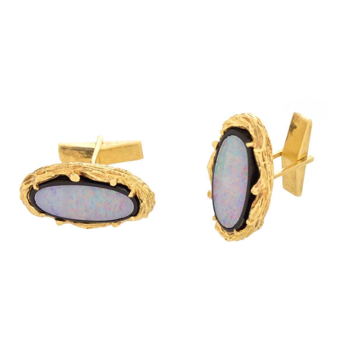 Vintage Opal, Onyx and 14K Cufflinks