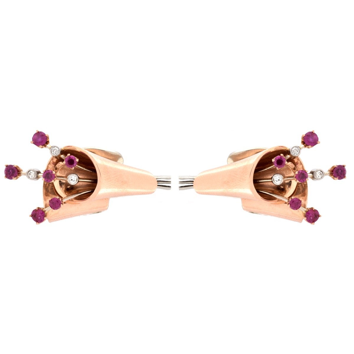 Retro Ruby, Diamond and 14K Earrings
