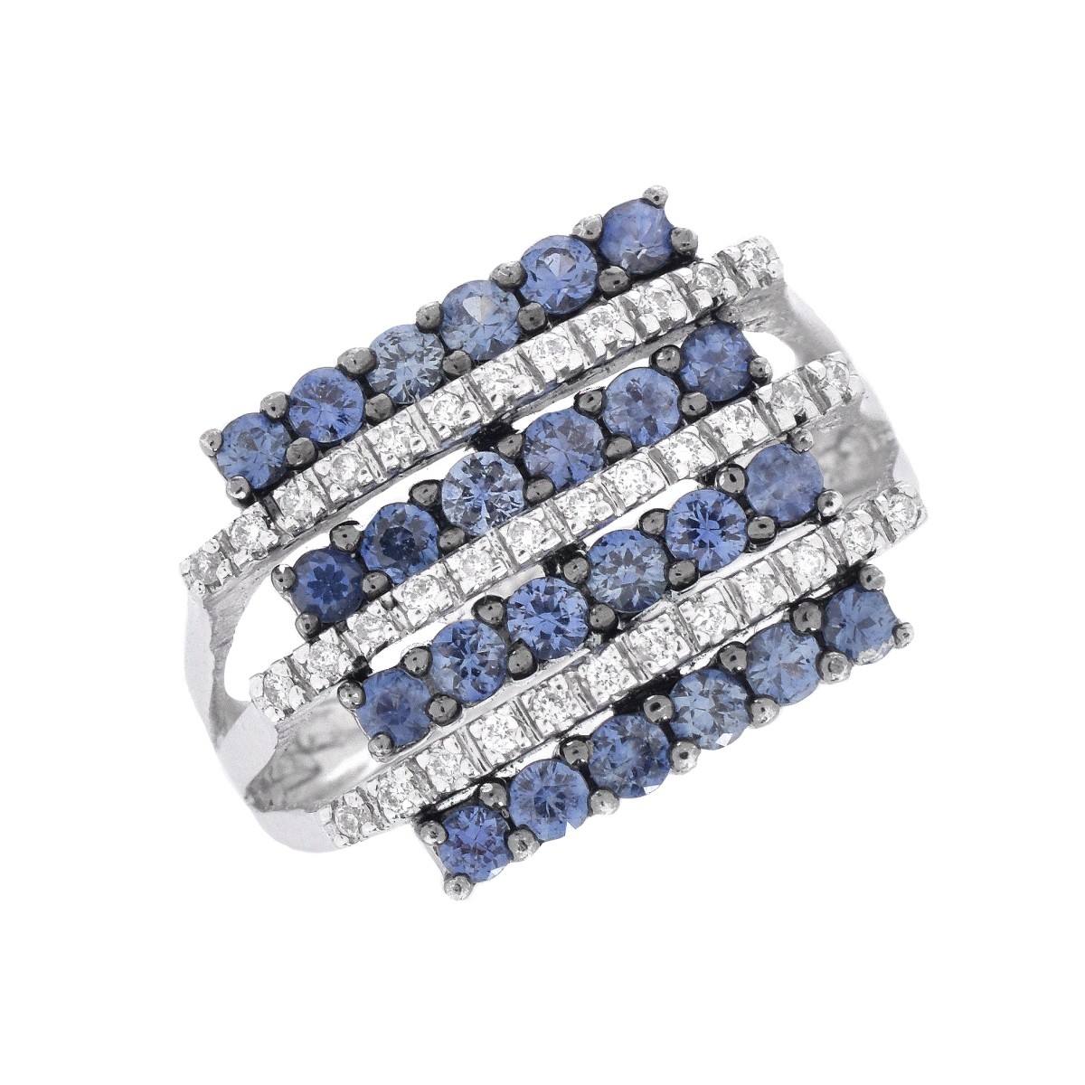 Contemporary Sapphire, Diamond and 14K Ring