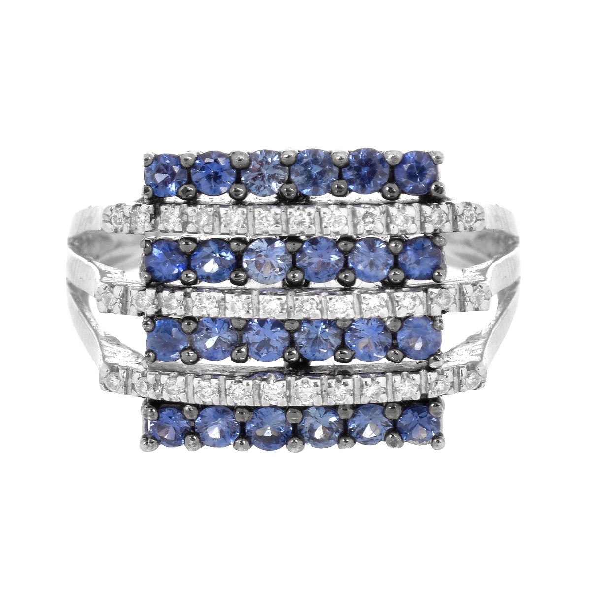 Contemporary Sapphire, Diamond and 14K Ring