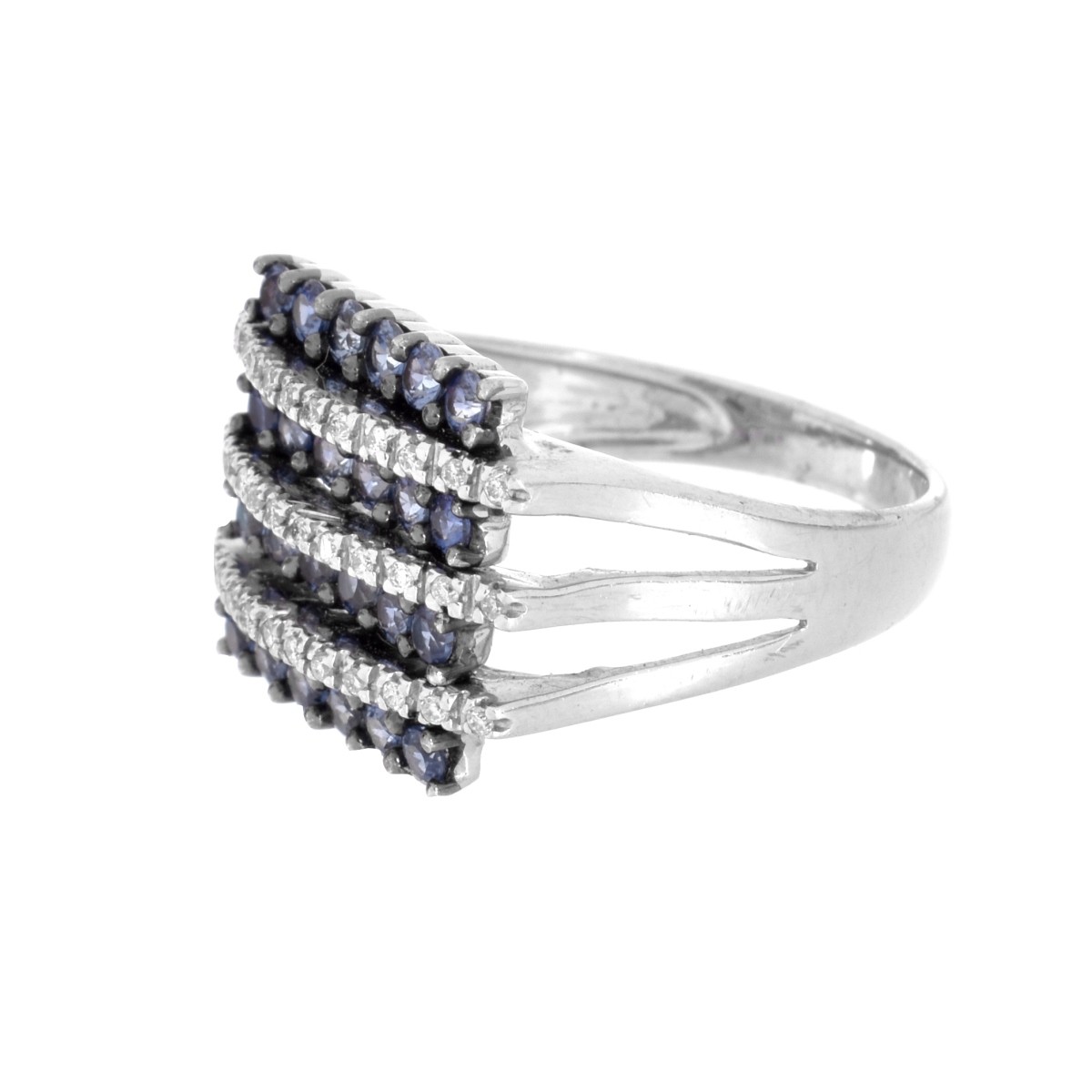 Contemporary Sapphire, Diamond and 14K Ring