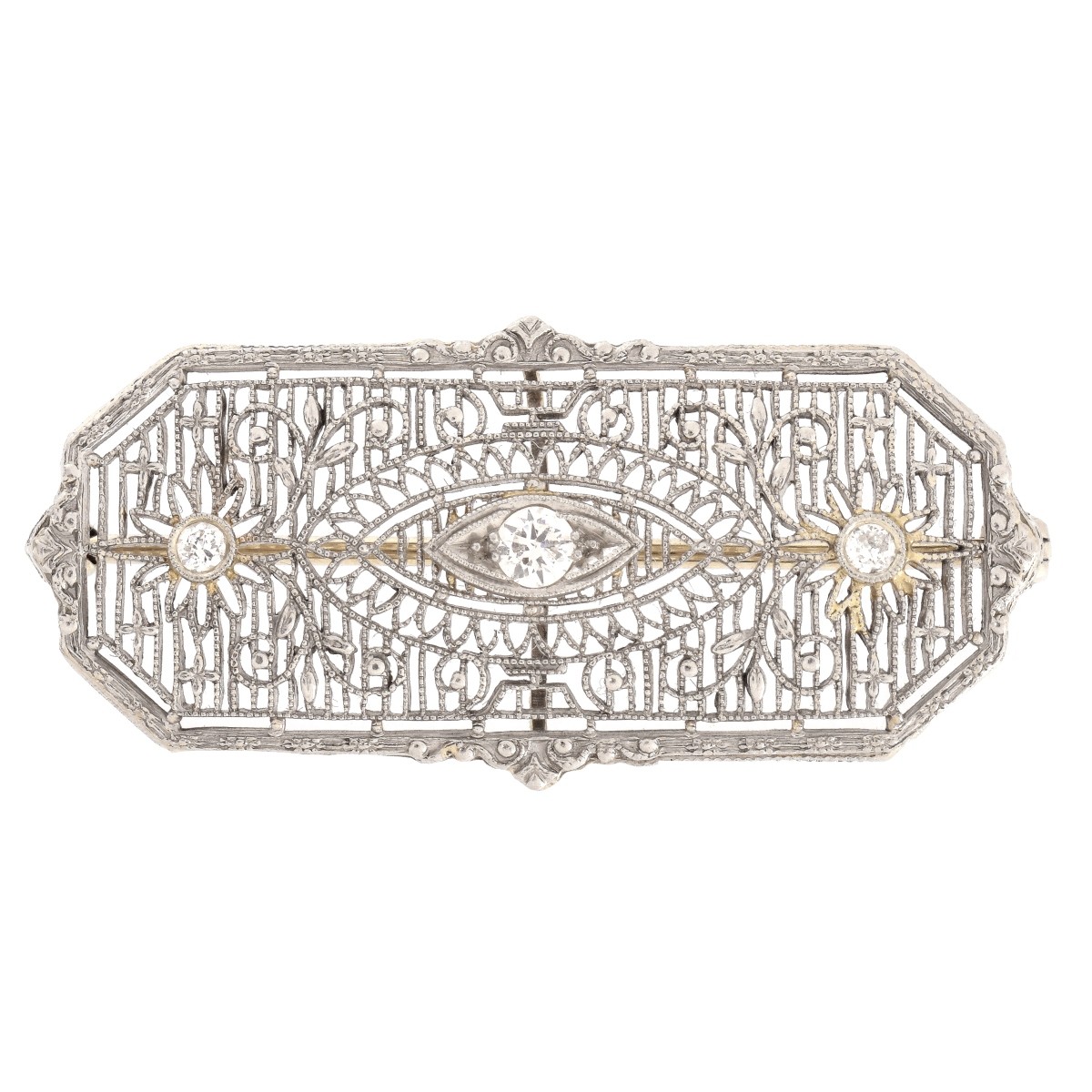 Antique Diamond and 14K Bar Brooch/Pendant