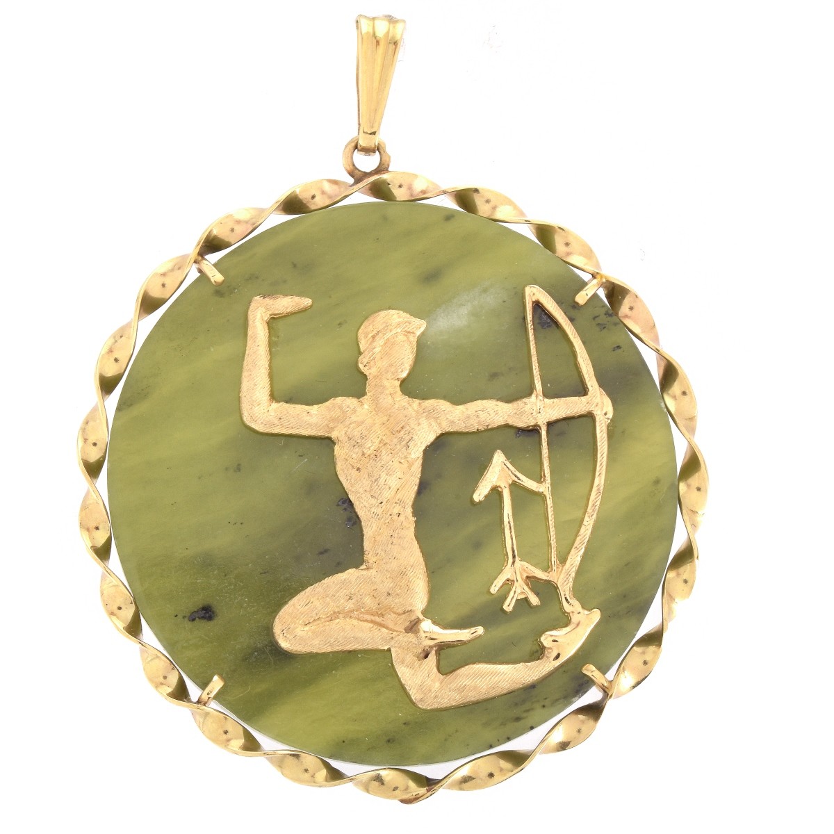 Jade and 14K Sagittarius Pendant