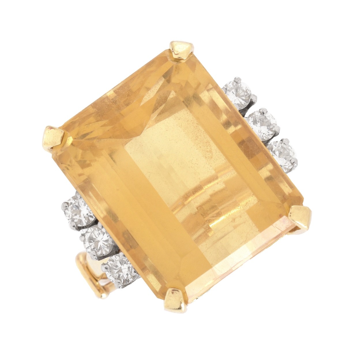 Vintage Citrine, Diamond and 14K Ring