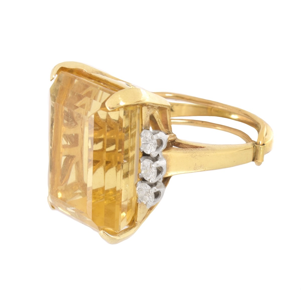 Vintage Citrine, Diamond and 14K Ring