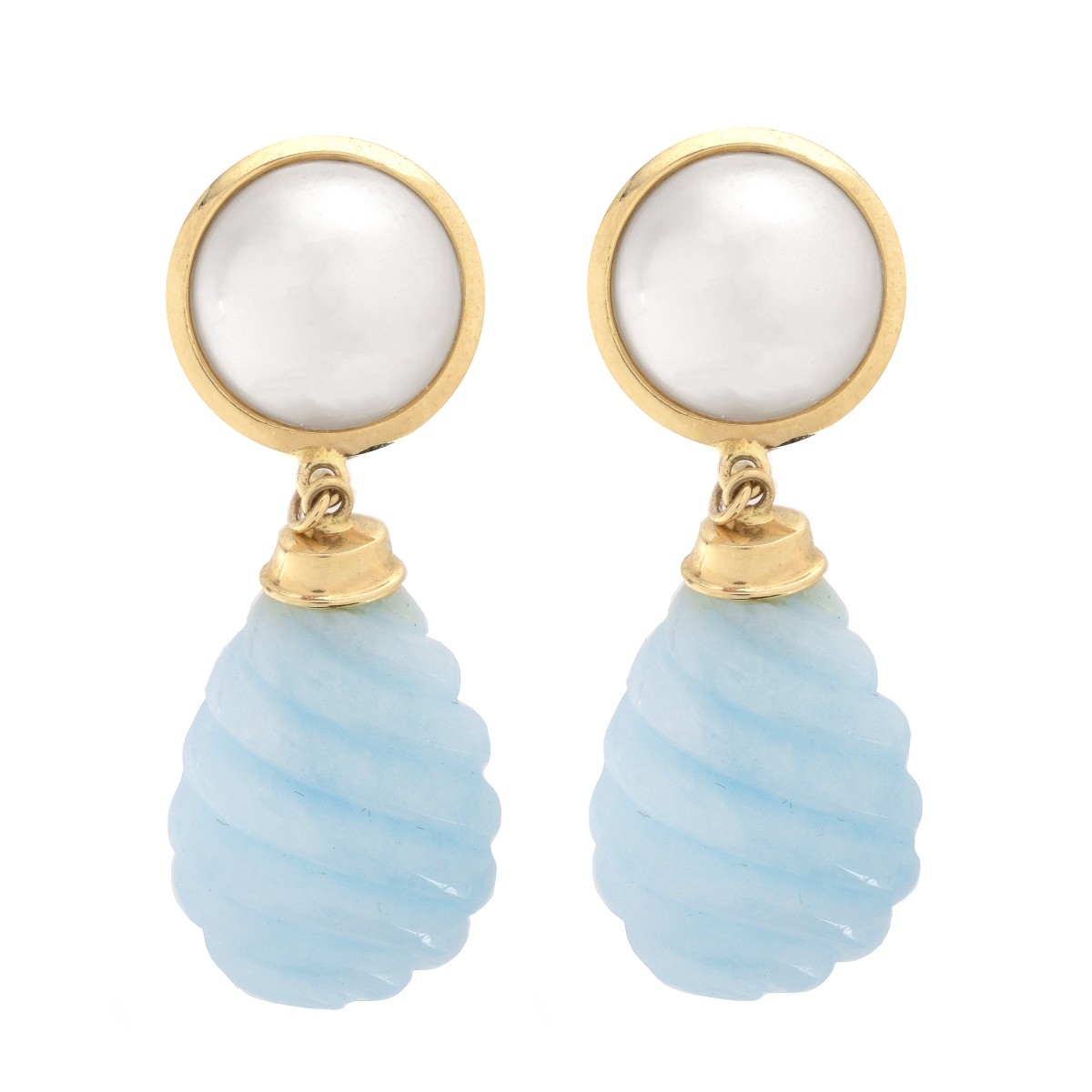 Vintage Mabe Pearl, 14K and Blue Stone Earrings