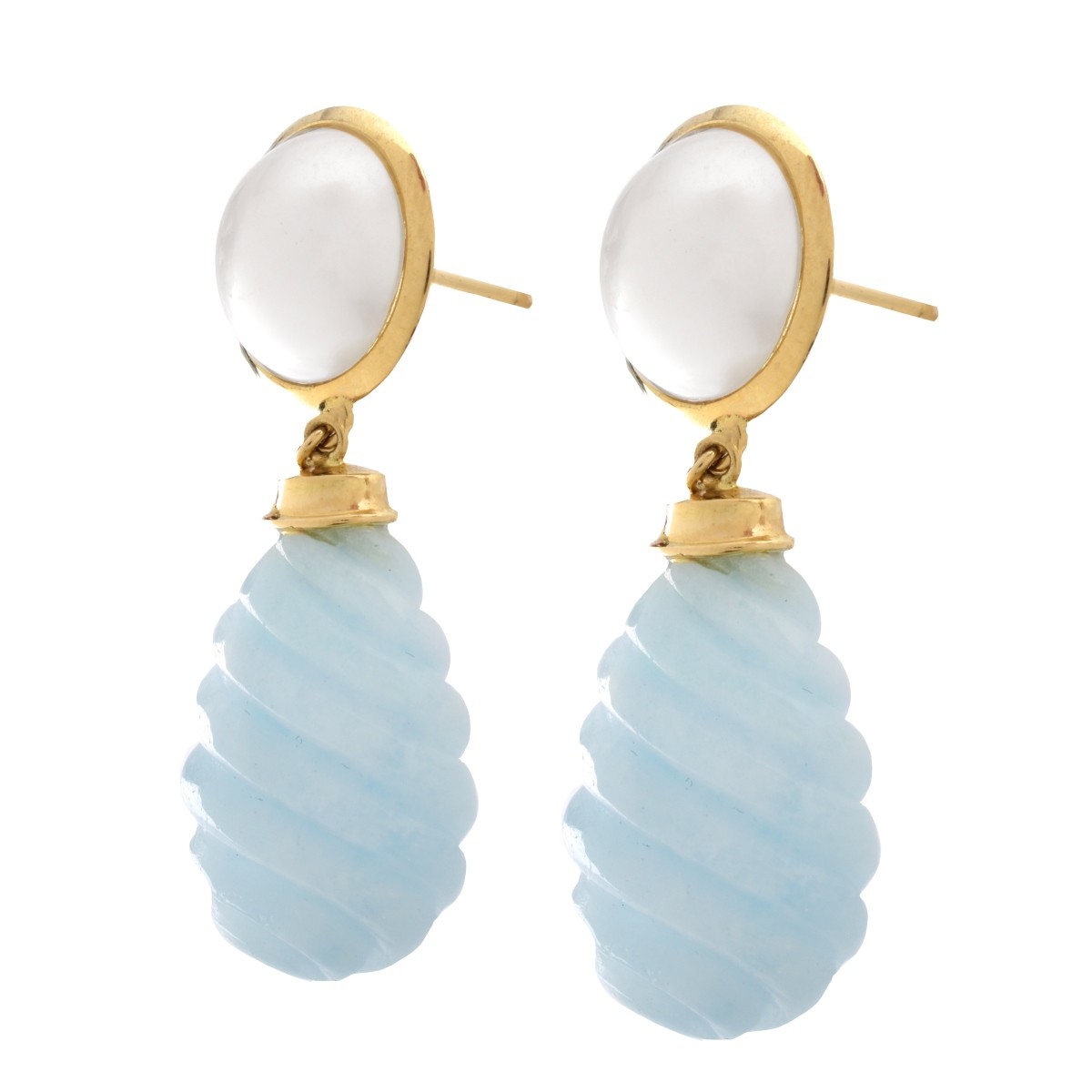 Vintage Mabe Pearl, 14K and Blue Stone Earrings