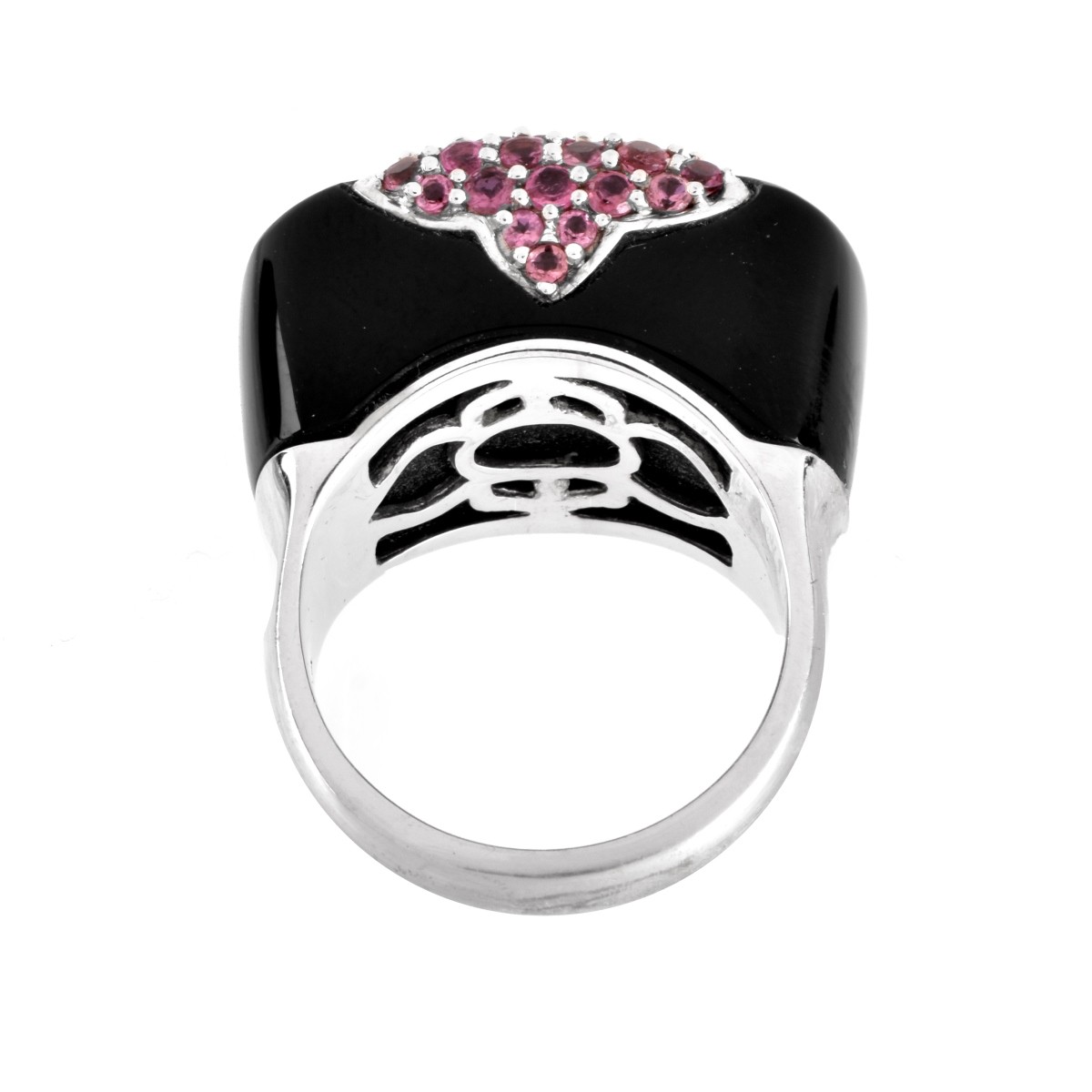 Pink Sapphire, Onyx and 14K Ring