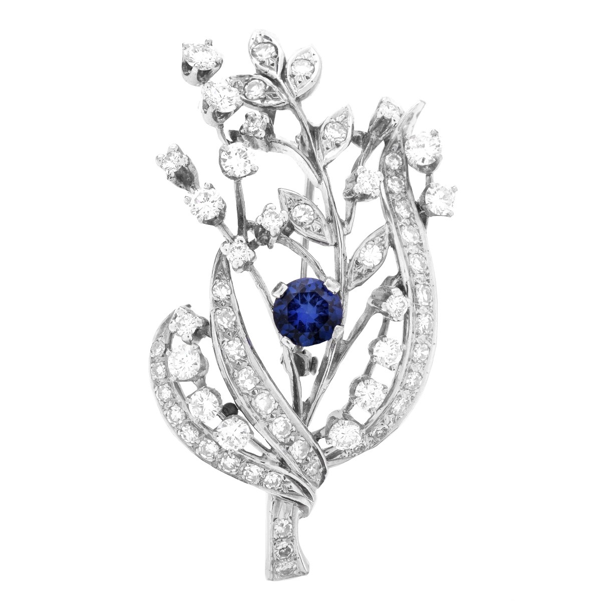 Vintage Diamond, Sapphire and Platinum Brooch