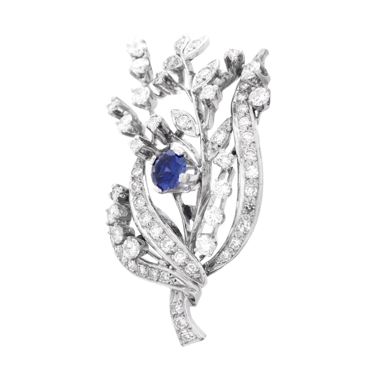 Vintage Diamond, Sapphire and Platinum Brooch