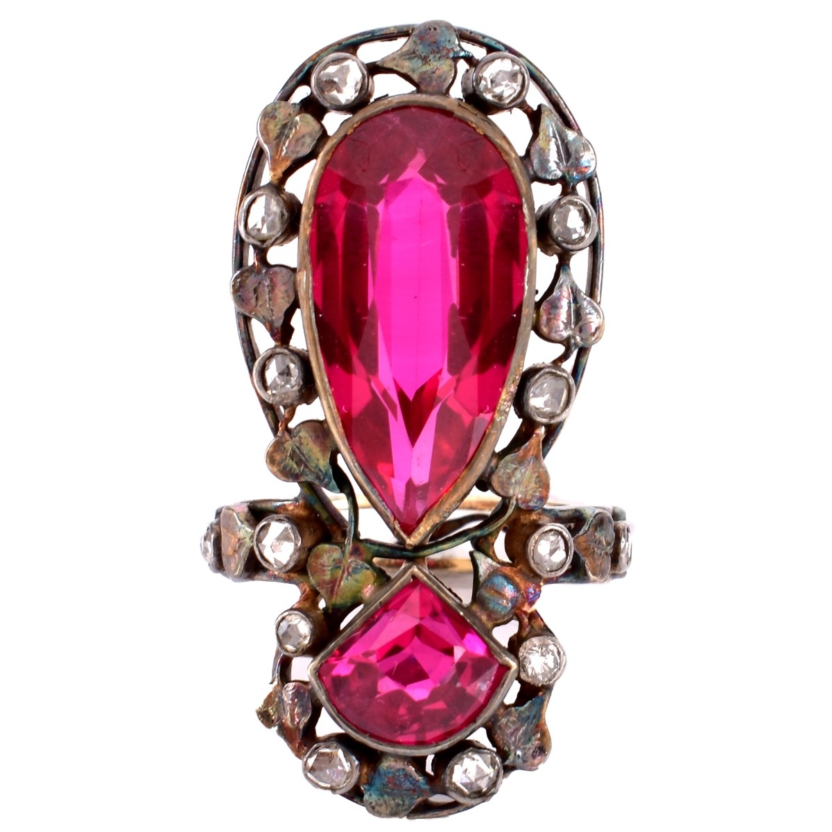 Antique Diamond Man Made Ruby, Silver & Gold Ring