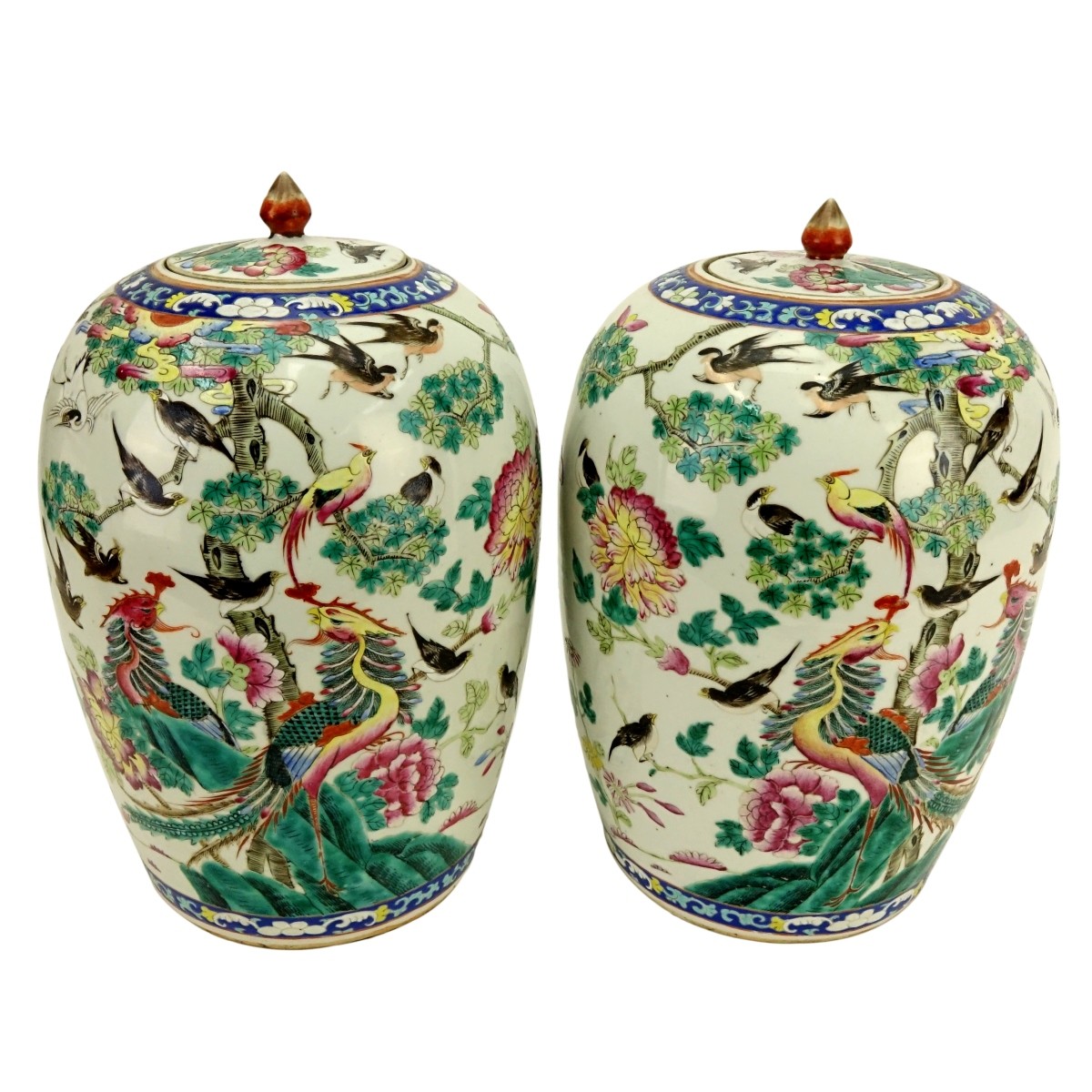 Pair of Chinese Famille Rose Tall Jars