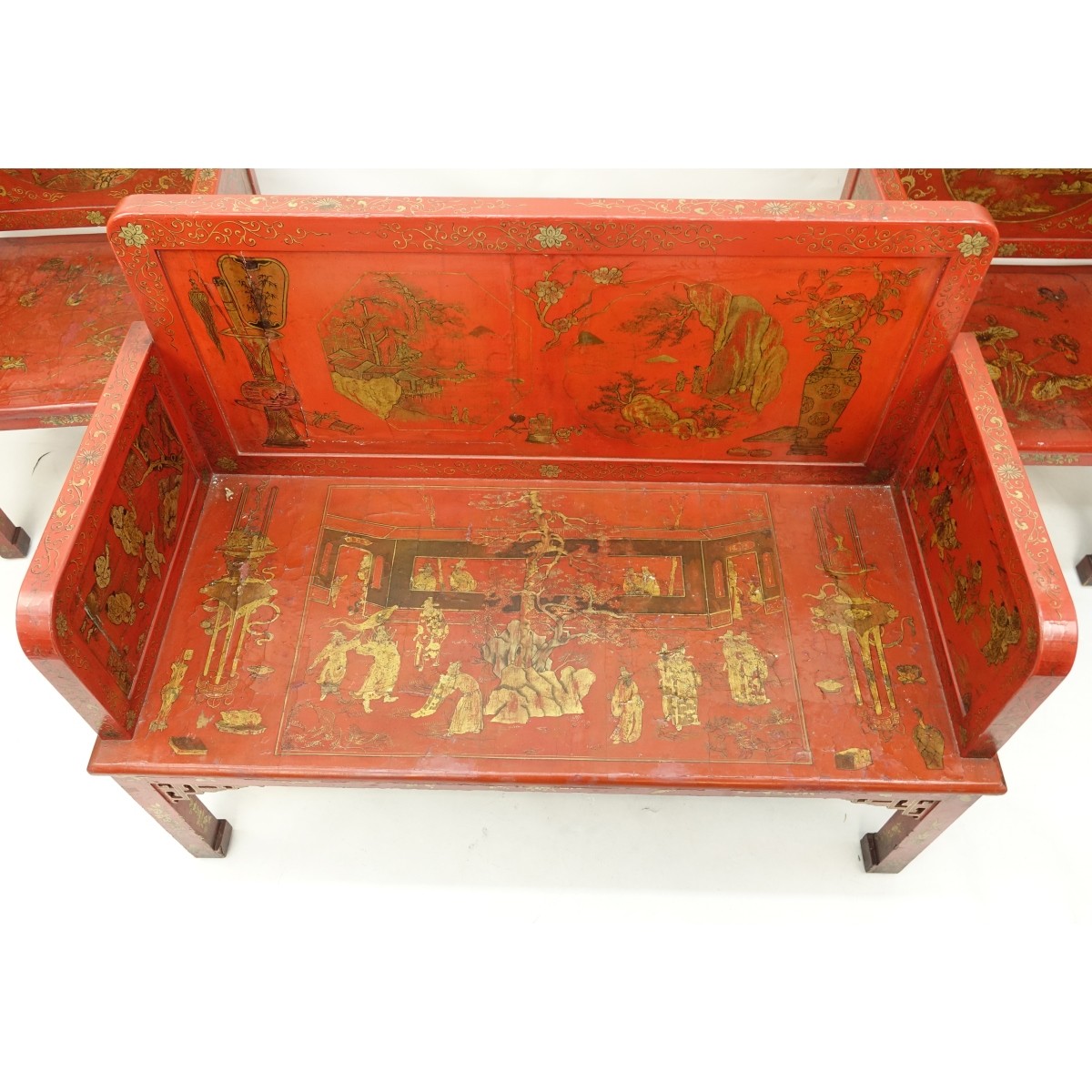 3 Pc Chinese Lacquer Seating Group