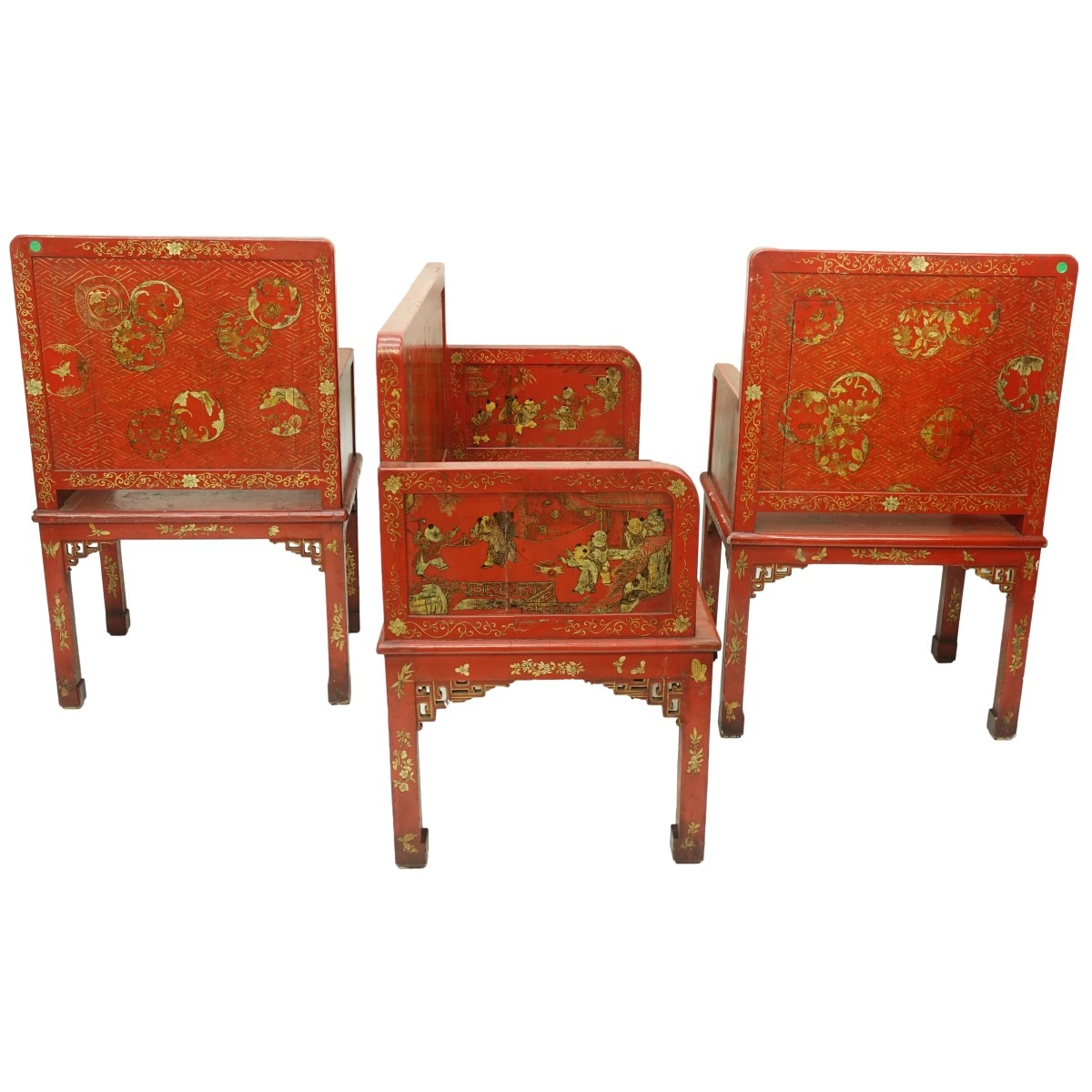 3 Pc Chinese Lacquer Seating Group