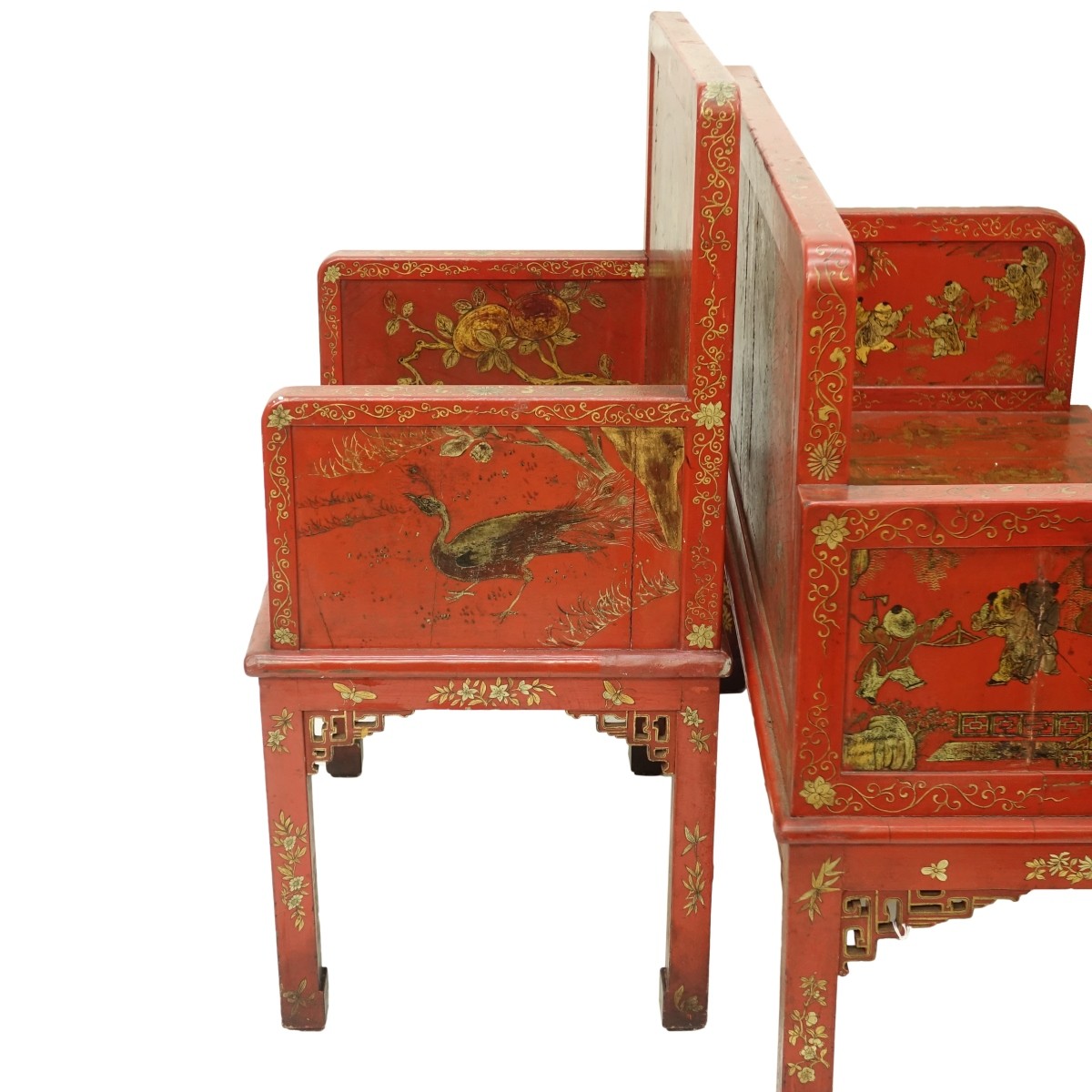3 Pc Chinese Lacquer Seating Group