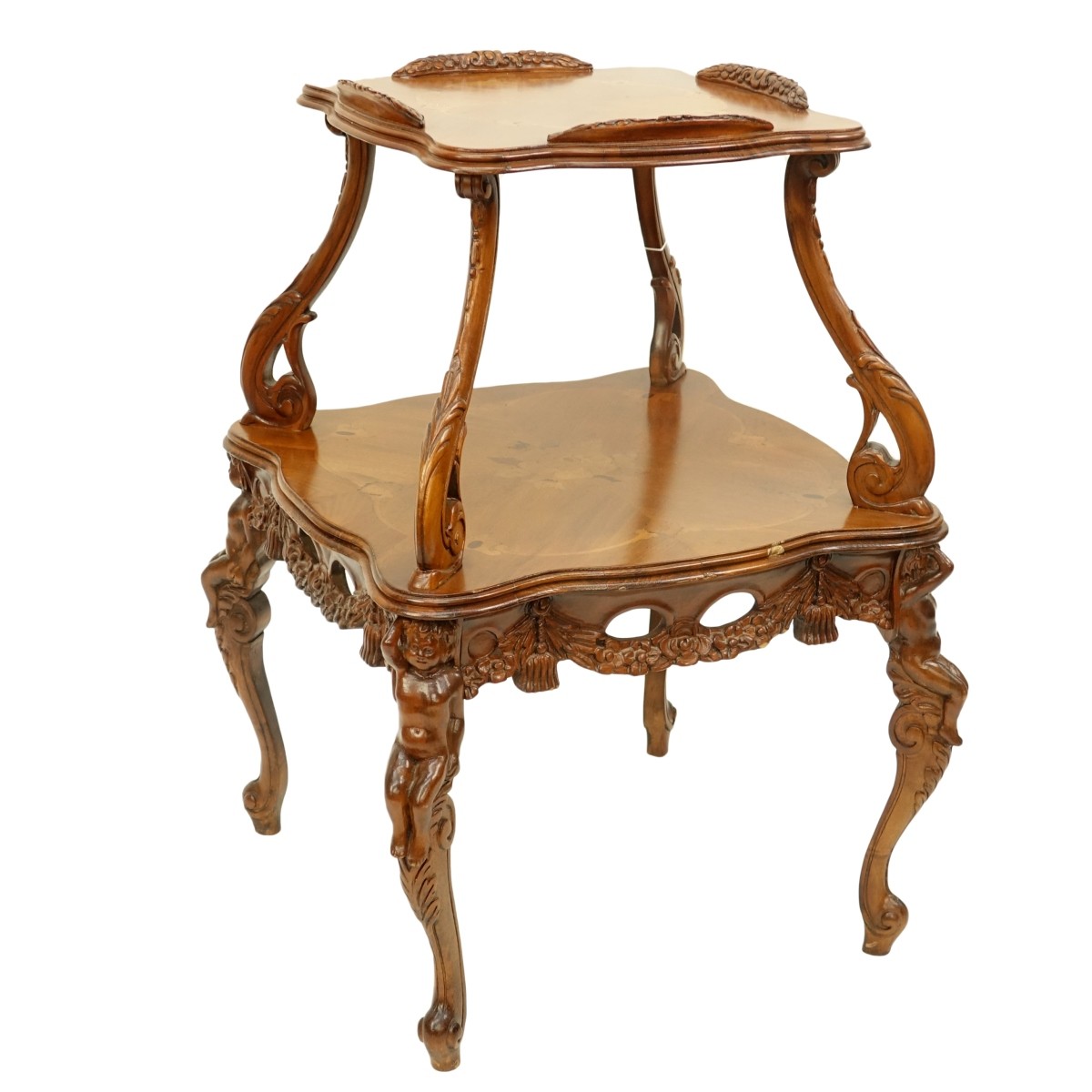 Antique Carved Two-Tier Table