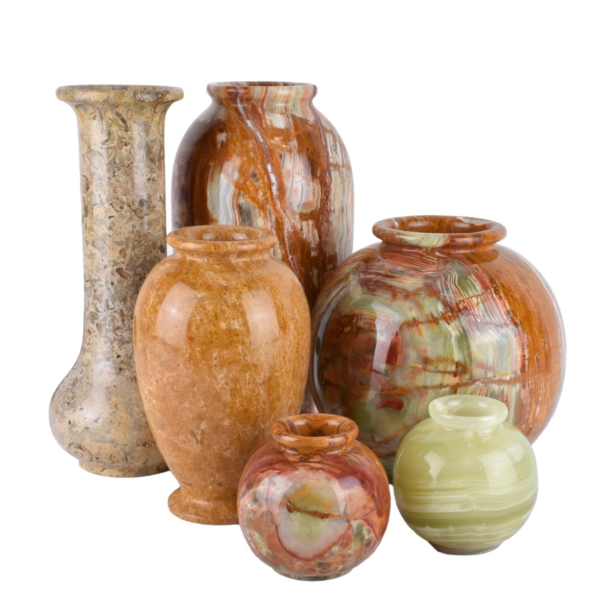 Six (6) Assorted Onyx Vases