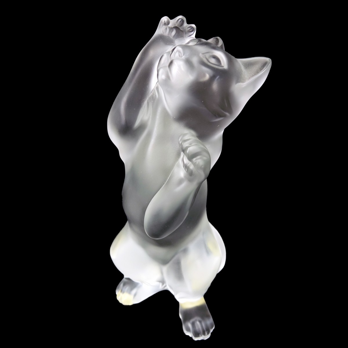 Lalique Laughing Cat Frosted Figurine