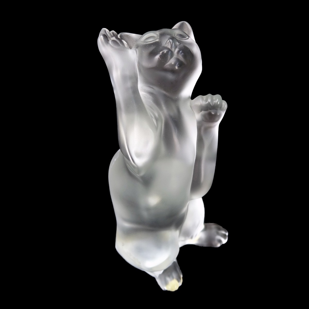 Lalique Laughing Cat Frosted Figurine