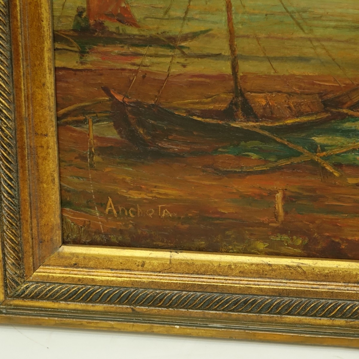 Mid-Century O/B "Fishing Boats" Signed Ancheta