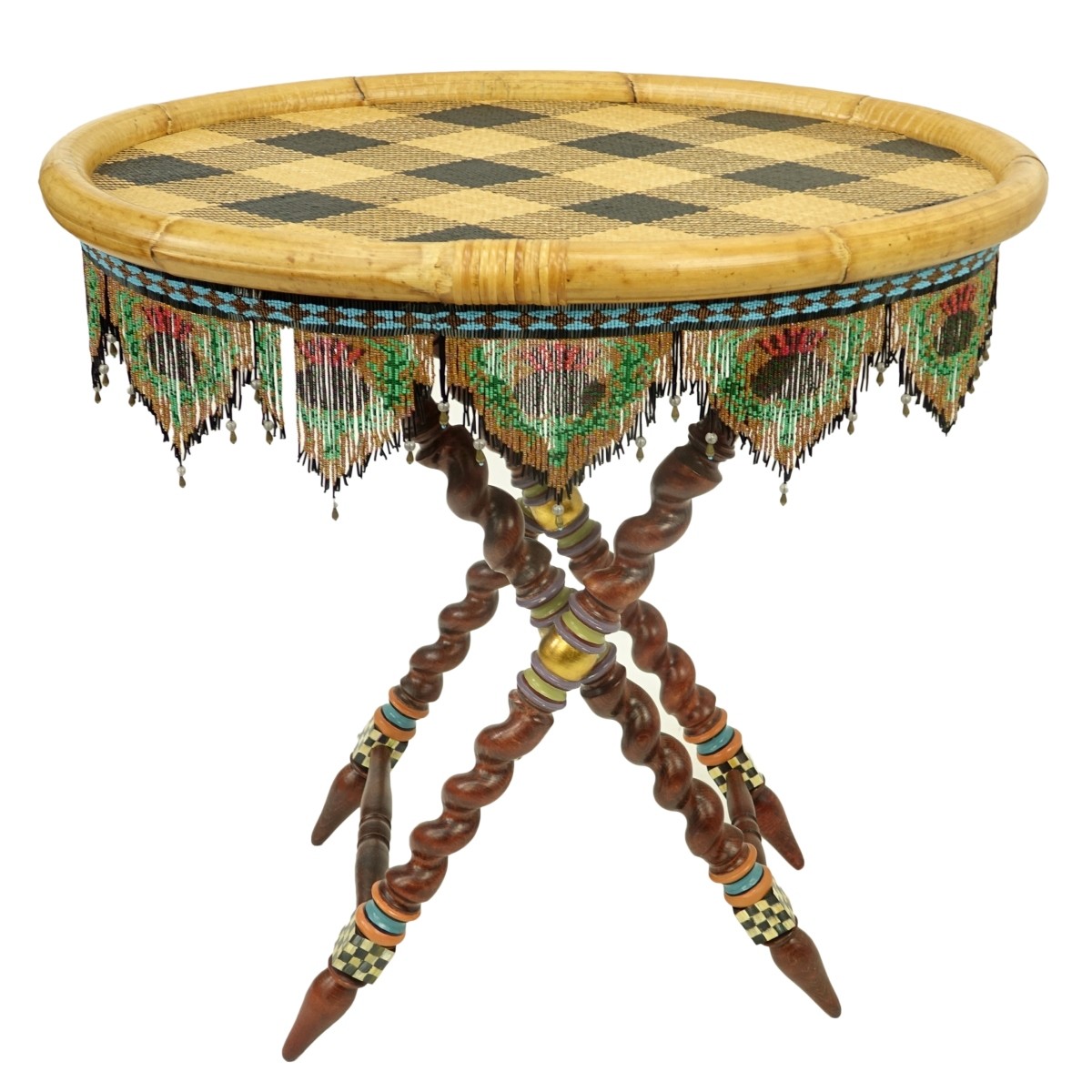 Mackenzie-Childs Rattan Beaded Tray Table