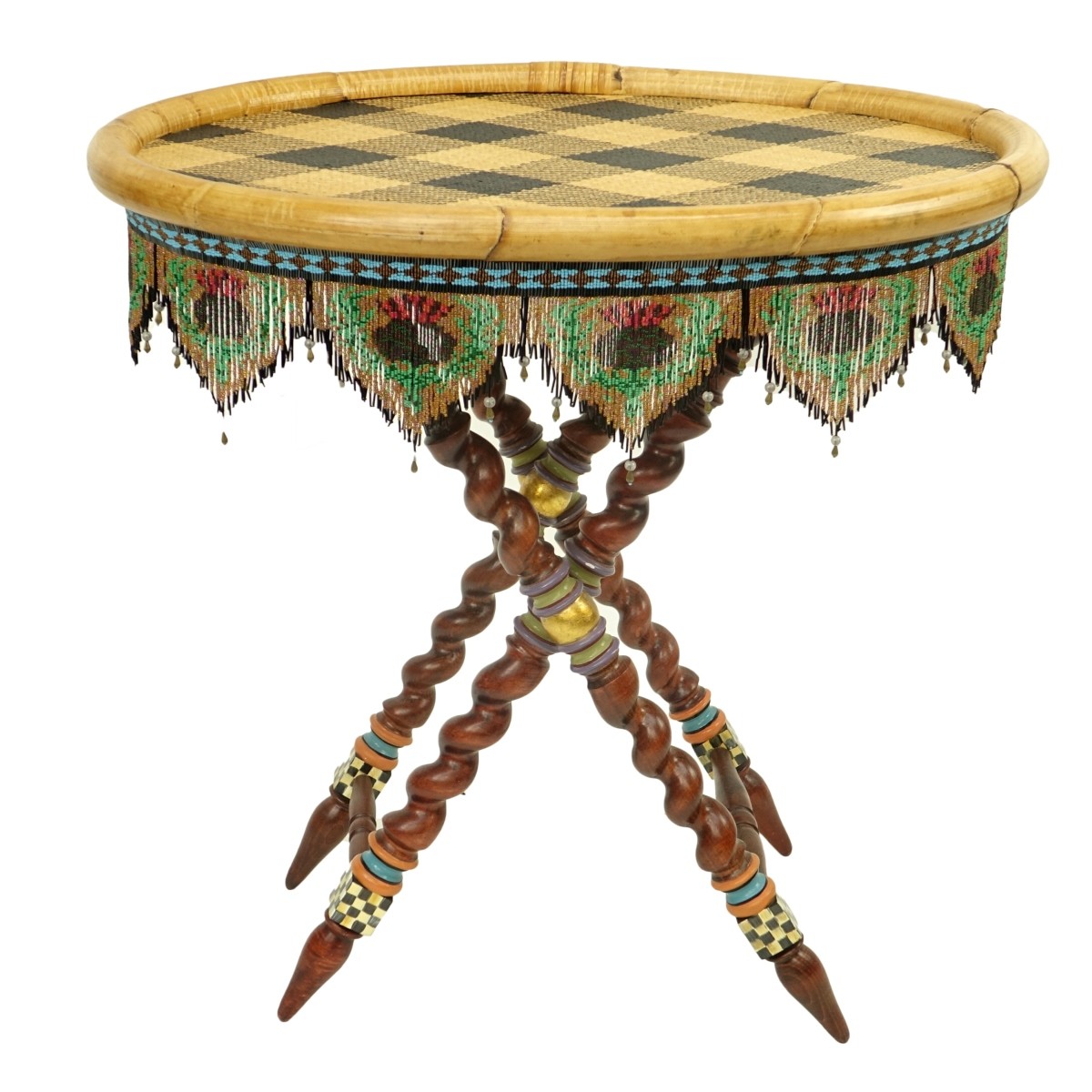 Mackenzie-Childs Rattan Beaded Tray Table