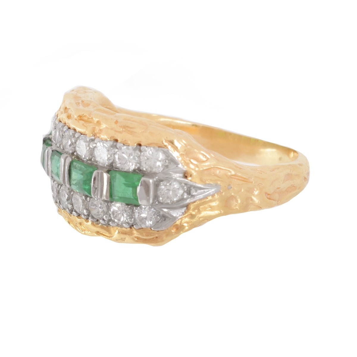 Emerald, Diamond and 14K Ring