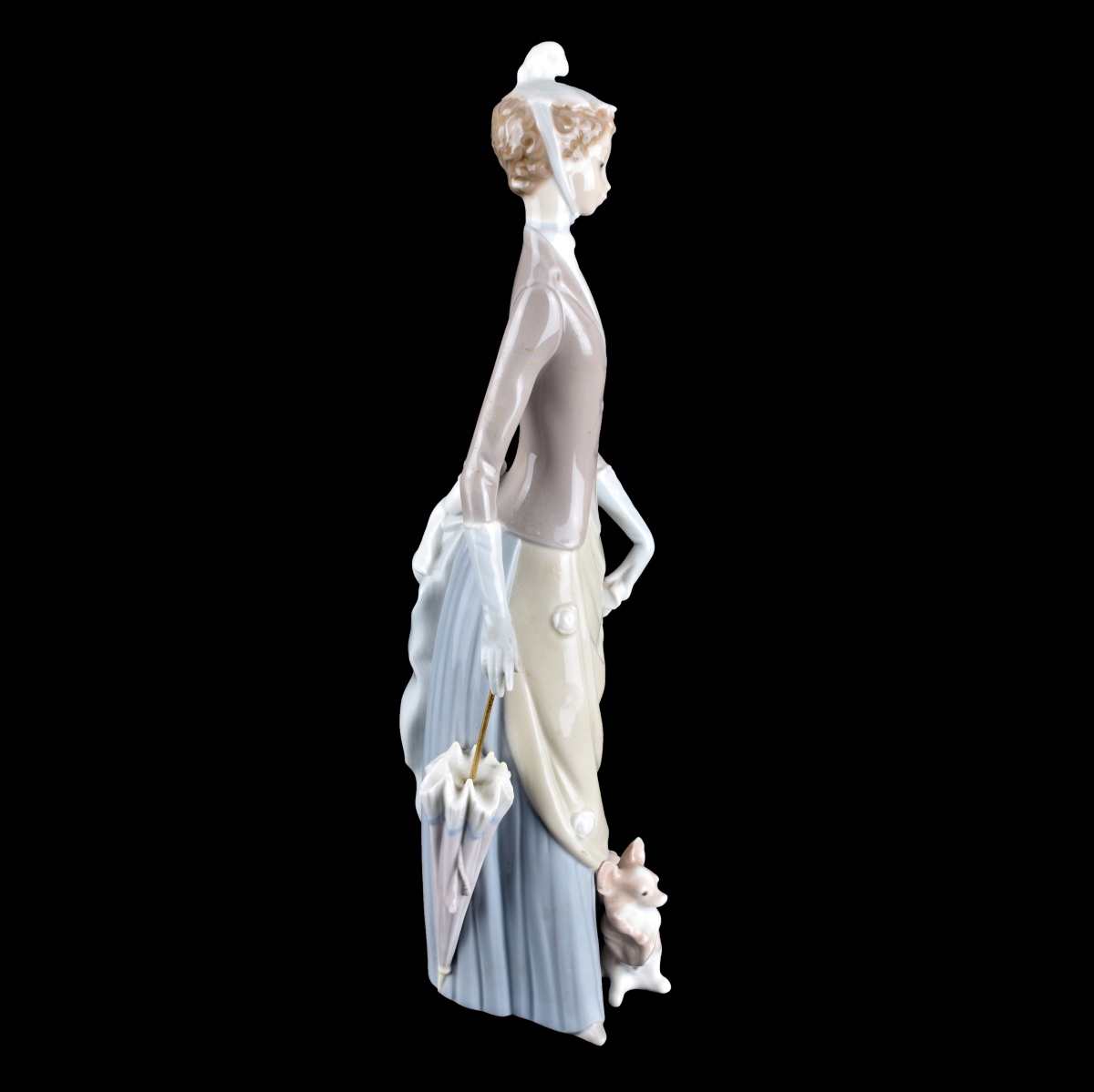 Tall Lladro "Women with Umbrella and Dog" Figurine