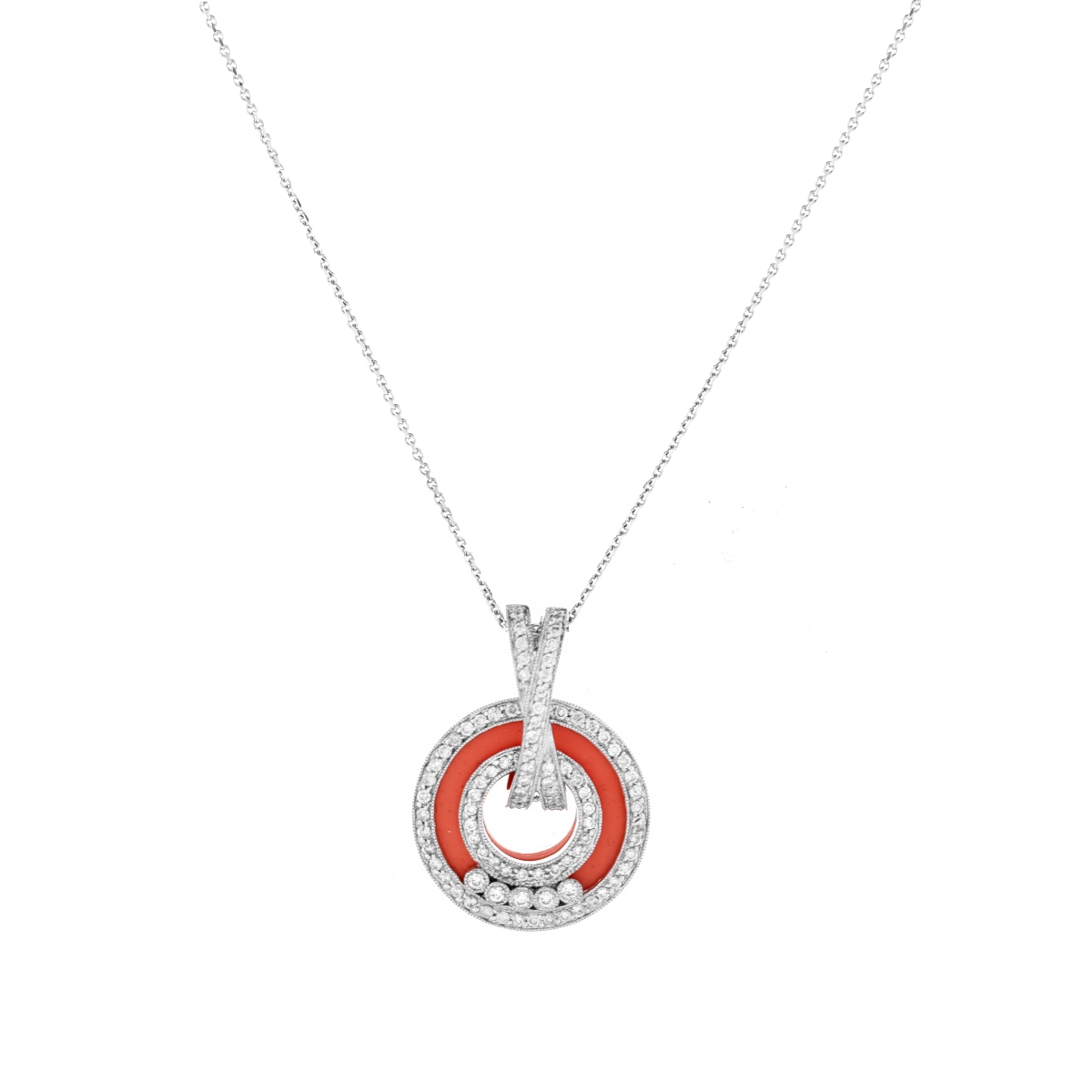 Diamond, Coral and 18K Pendant Necklace