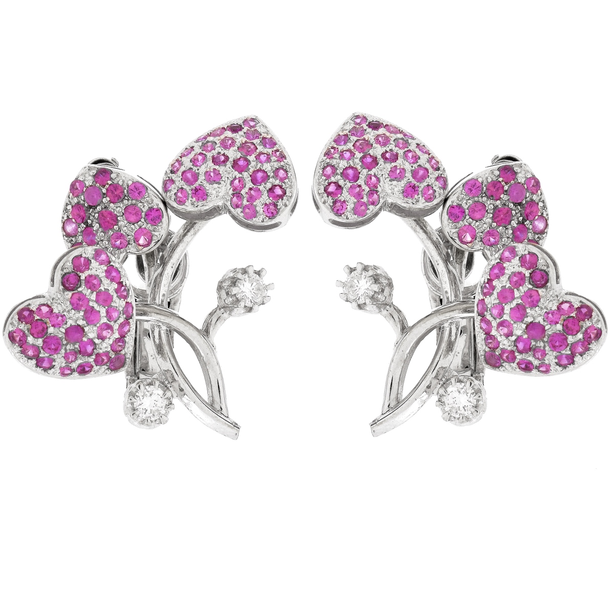 Pink Sapphire, Diamond and 18K Earrings