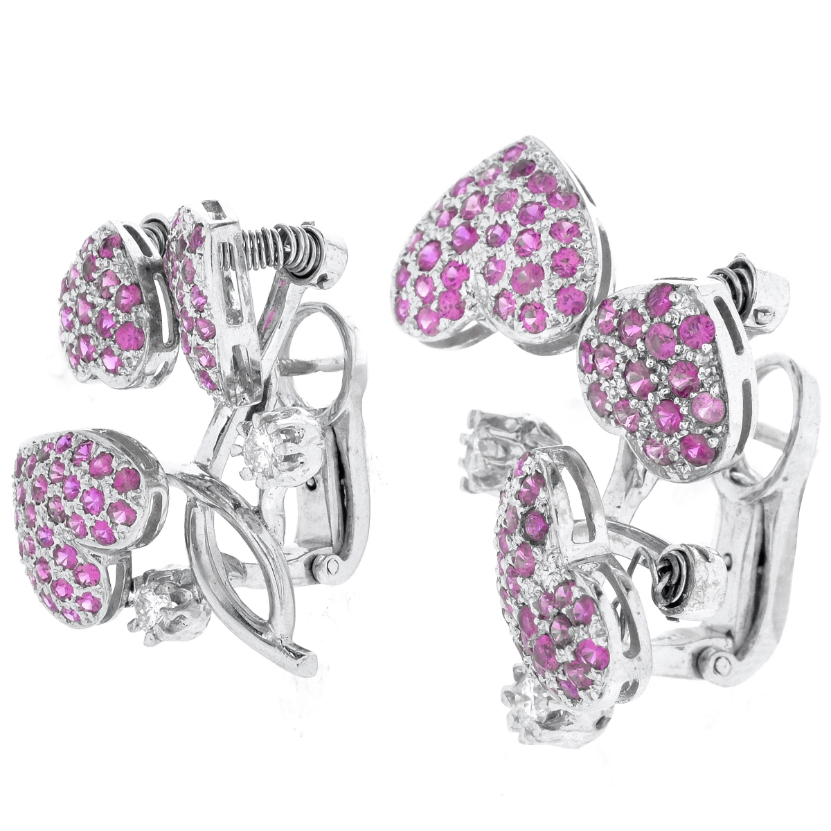 Pink Sapphire, Diamond and 18K Earrings