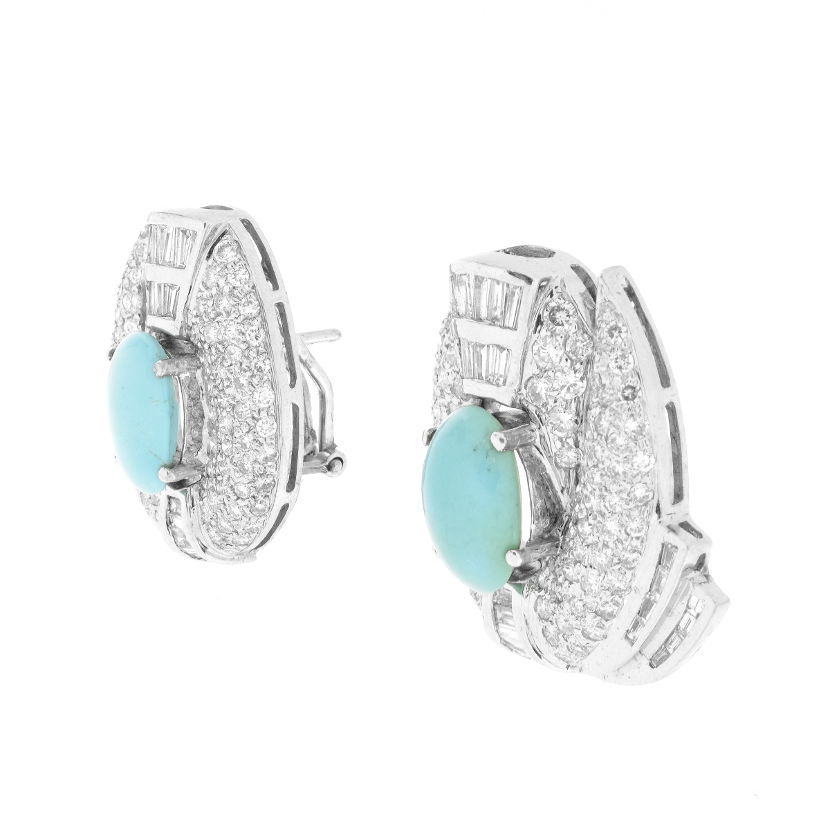 Diamond, Turquoise and 18K Earrings