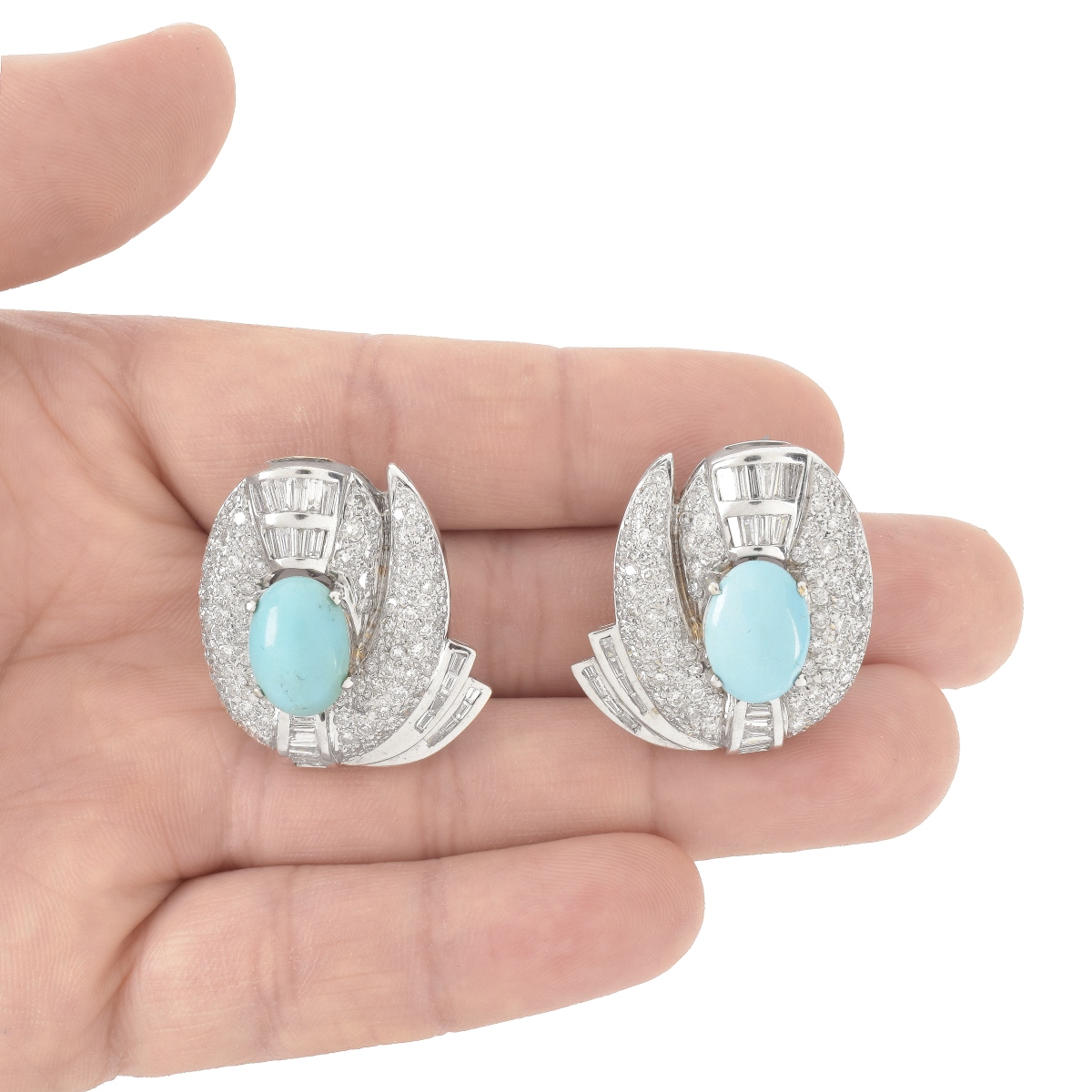 Diamond, Turquoise and 18K Earrings