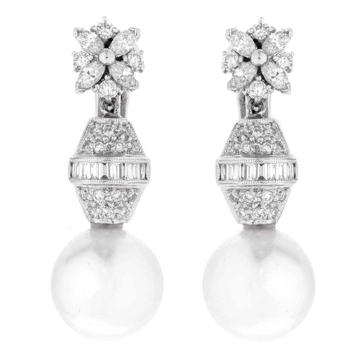 Diamond, Pearl, Platinum and 18K Earrings