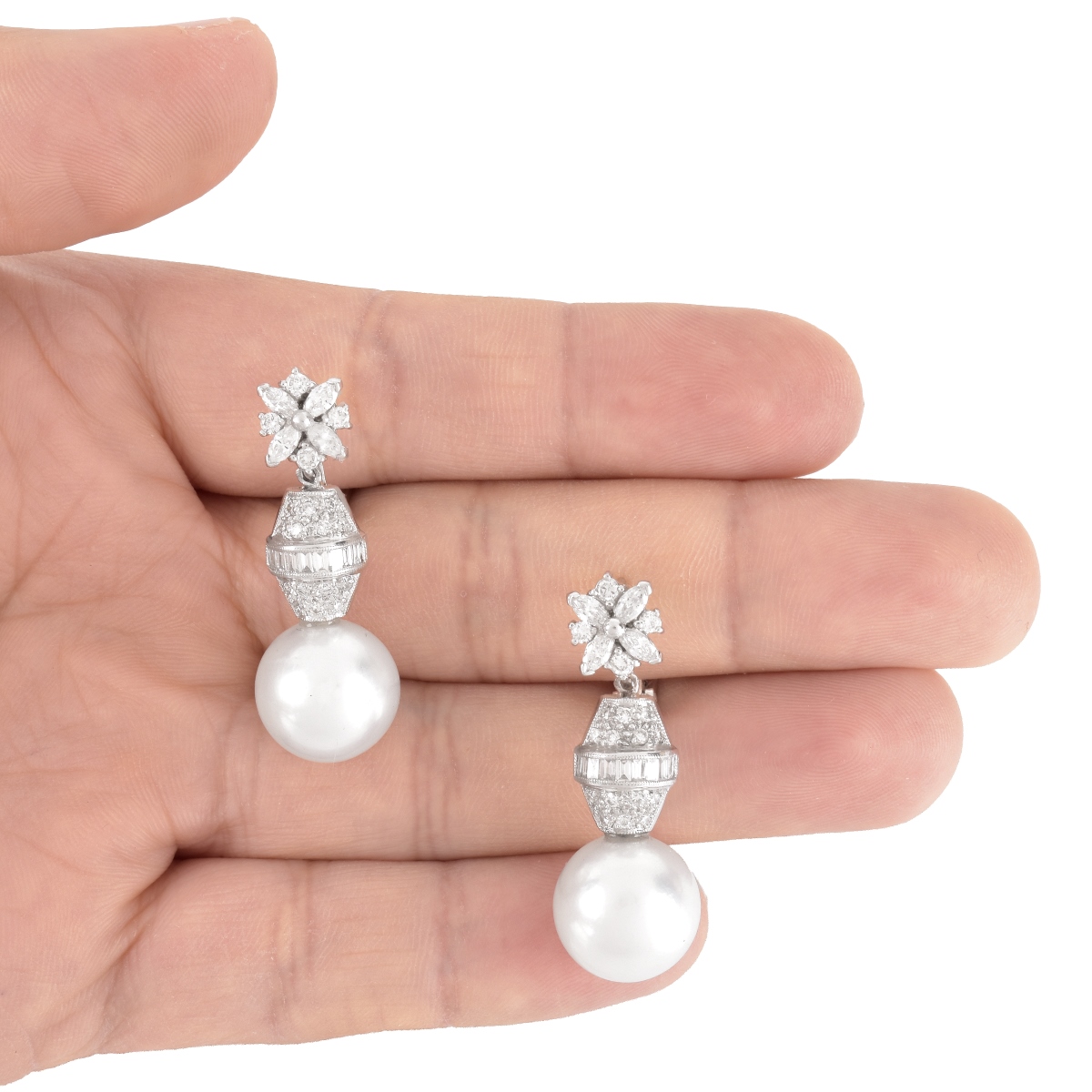 Diamond, Pearl, Platinum and 18K Earrings