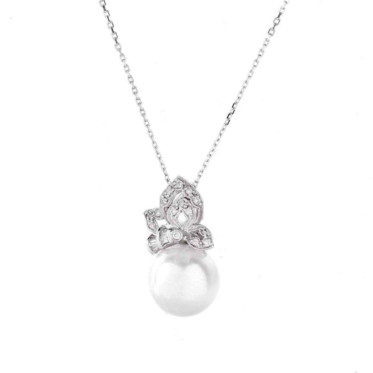 Pearl, Diamond and 18K Pendant Necklace