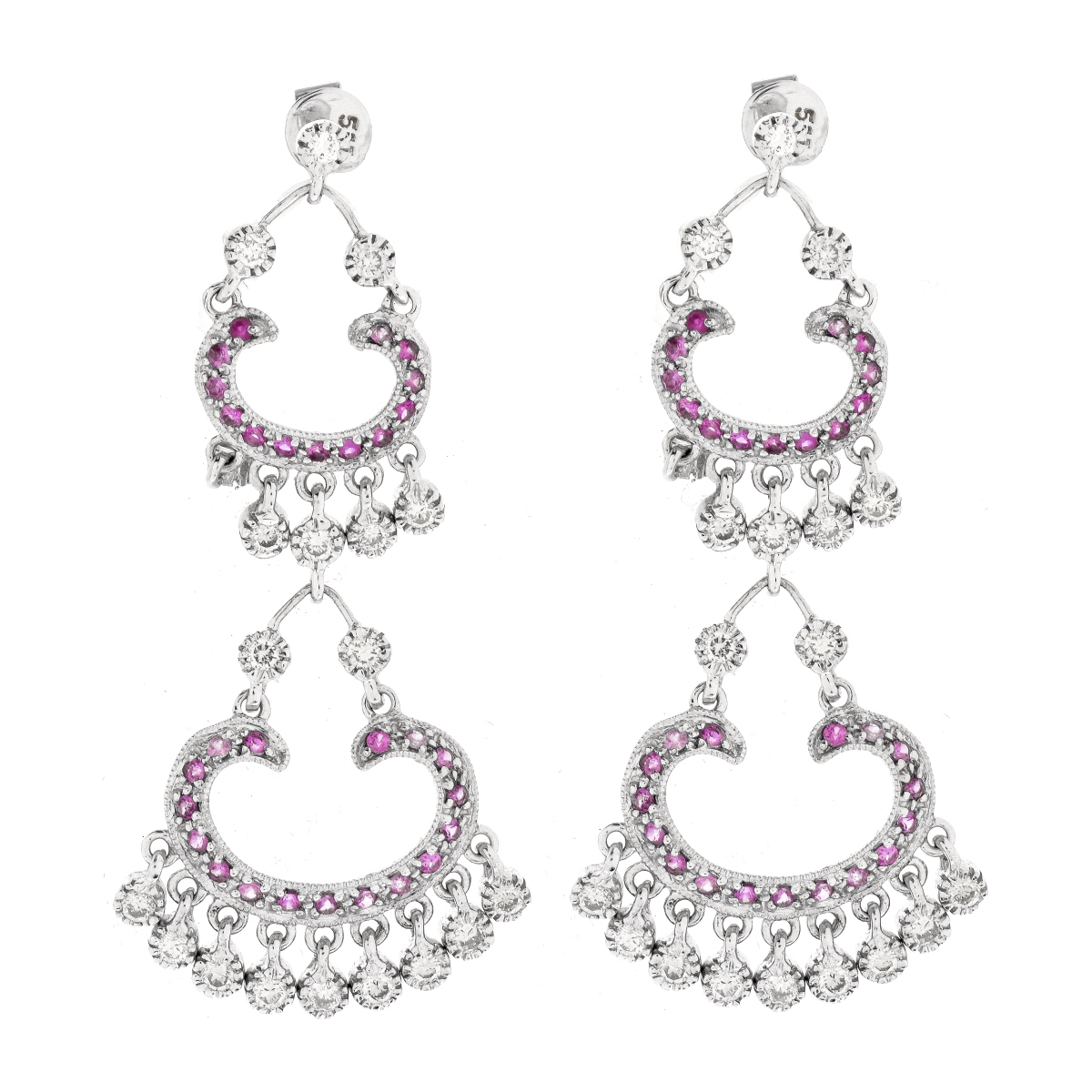 Diamond, Pink Sapphire and 14K Earrings