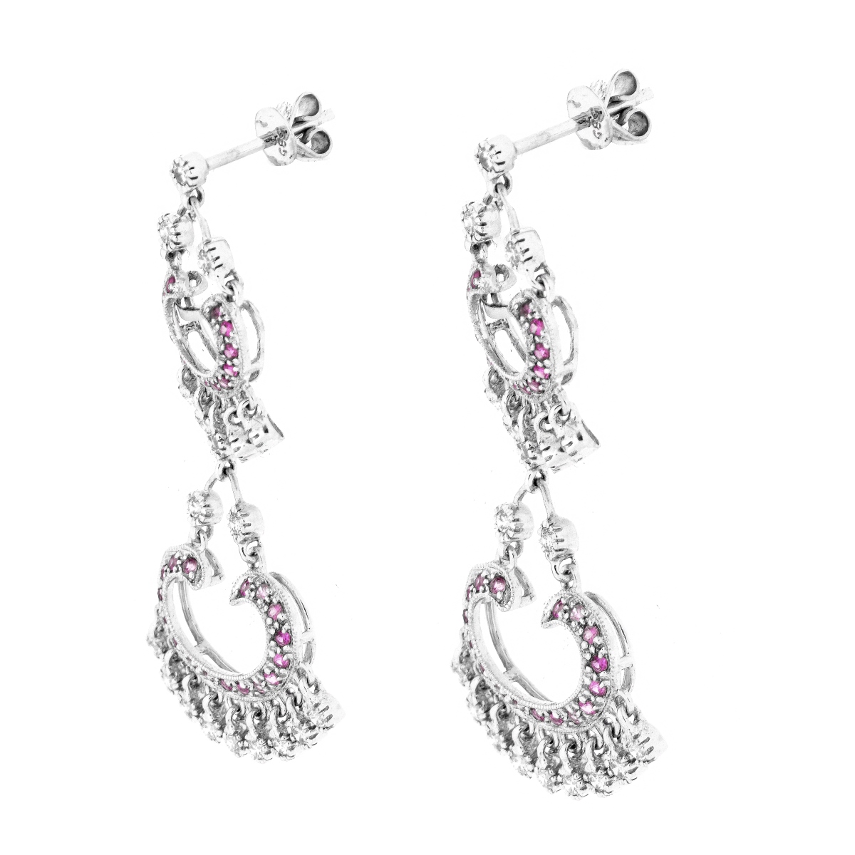 Diamond, Pink Sapphire and 14K Earrings