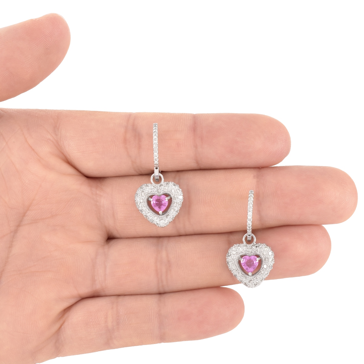 Diamond, Pink Sapphire and 18K Earrings