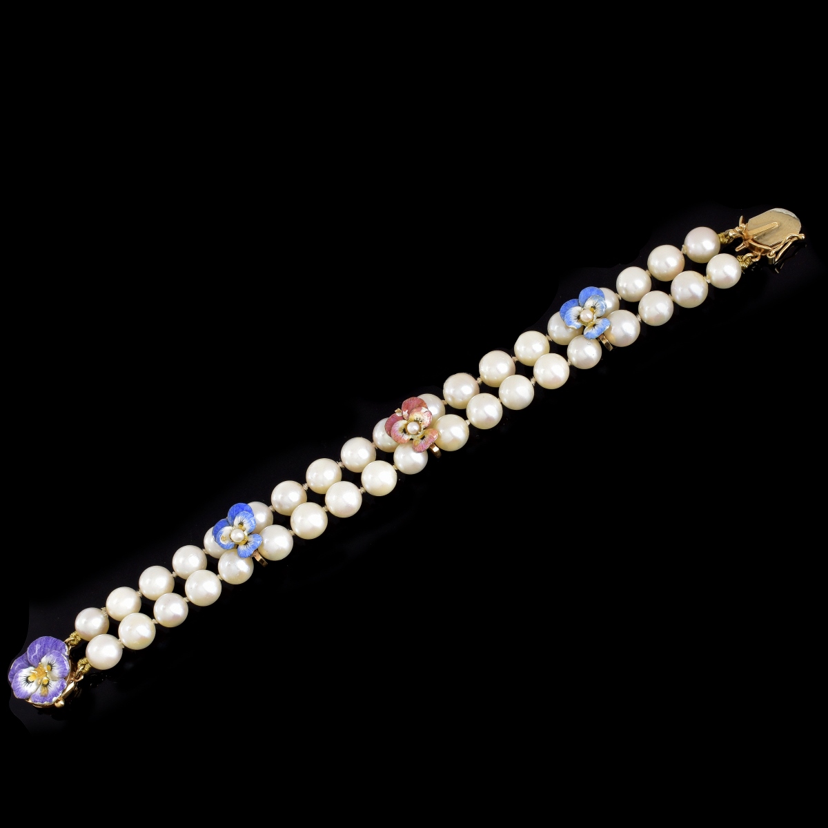 Art Nouveau Pearl, Enamel and 14K Bracelet