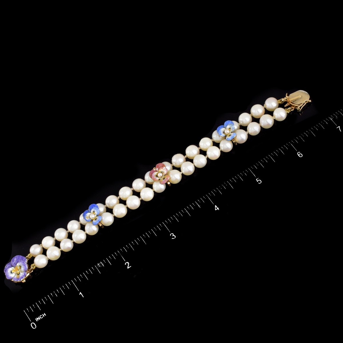 Art Nouveau Pearl, Enamel and 14K Bracelet