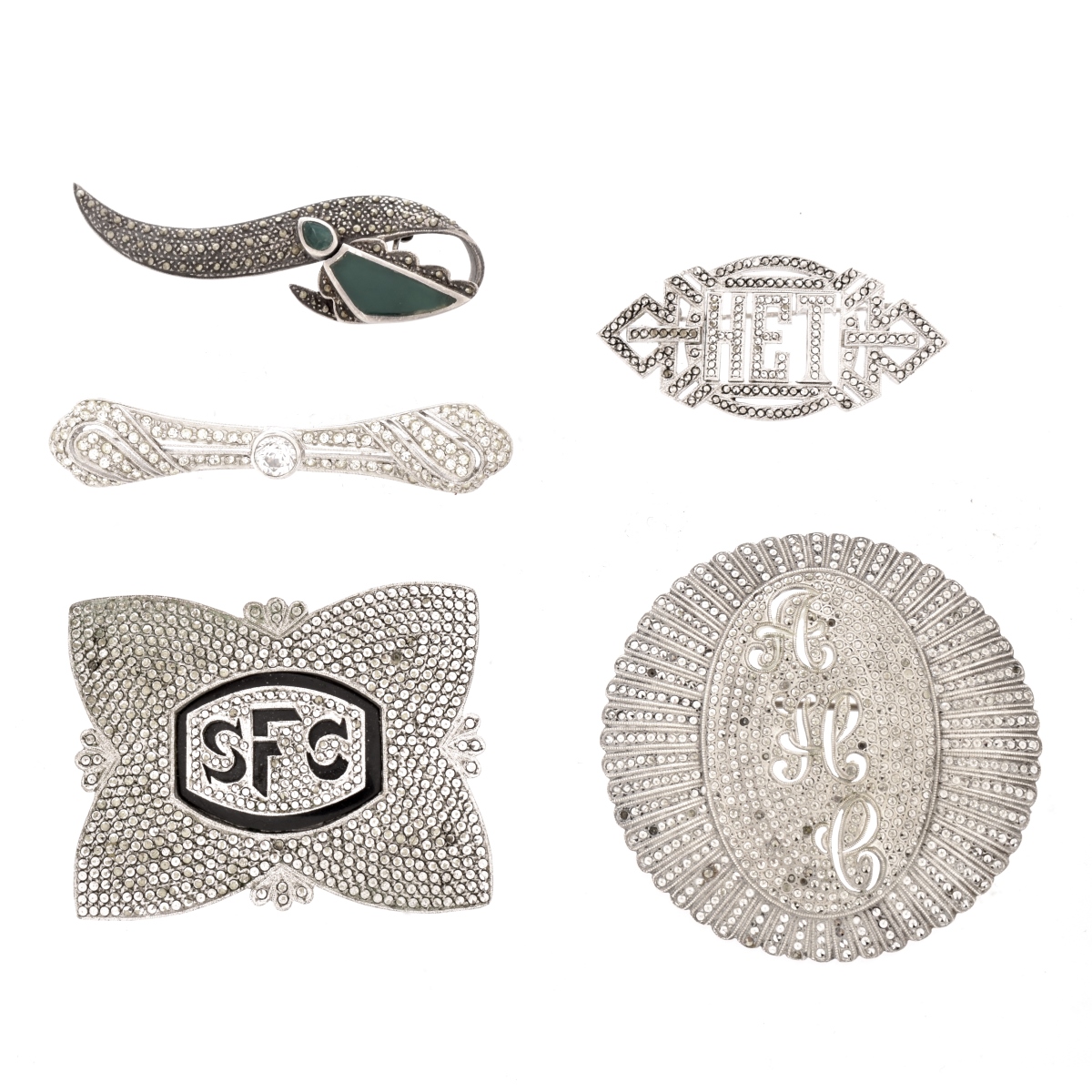 Five Vintage Marcasite Brooches