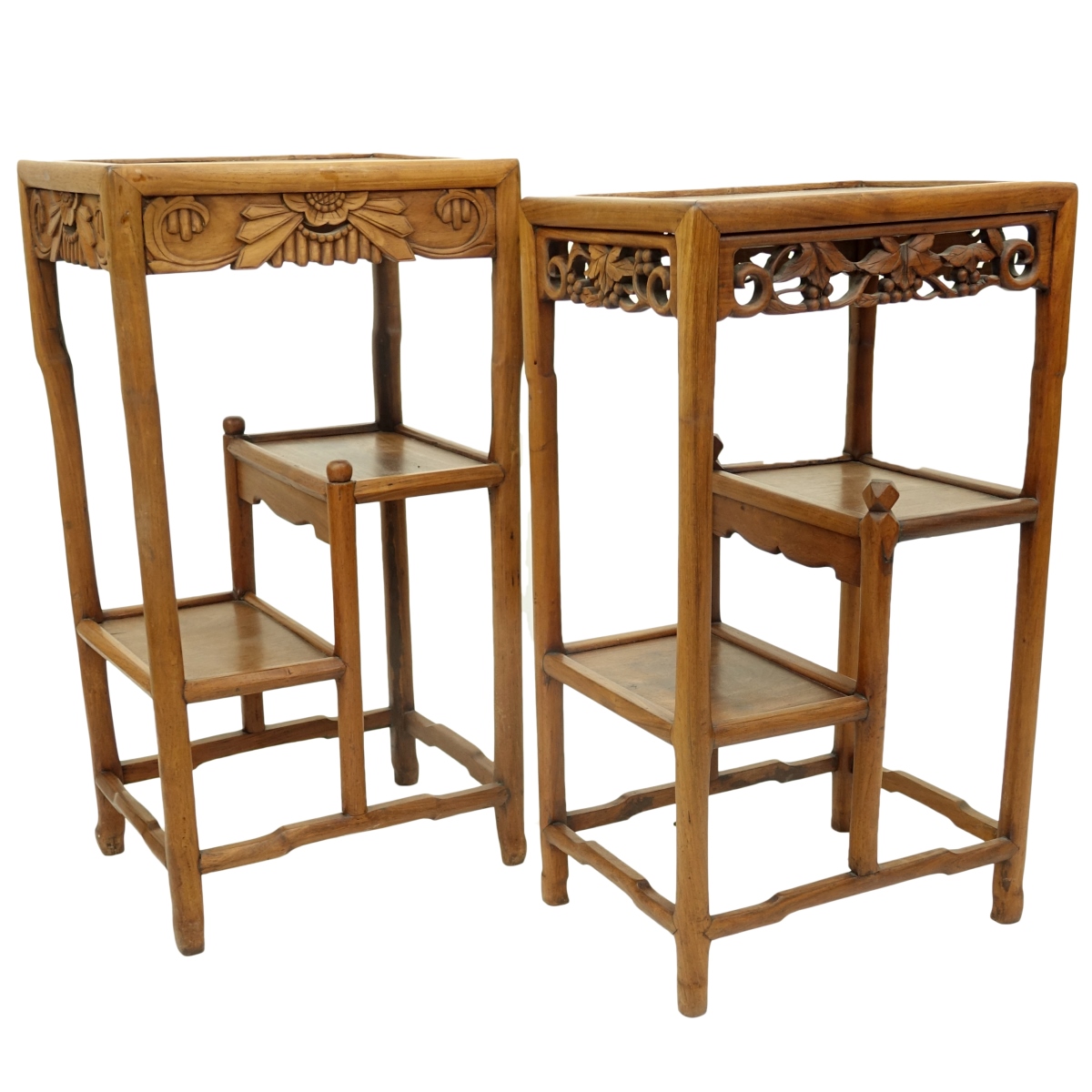 Two (2) Antique Chinese Carved Hardwood Stands