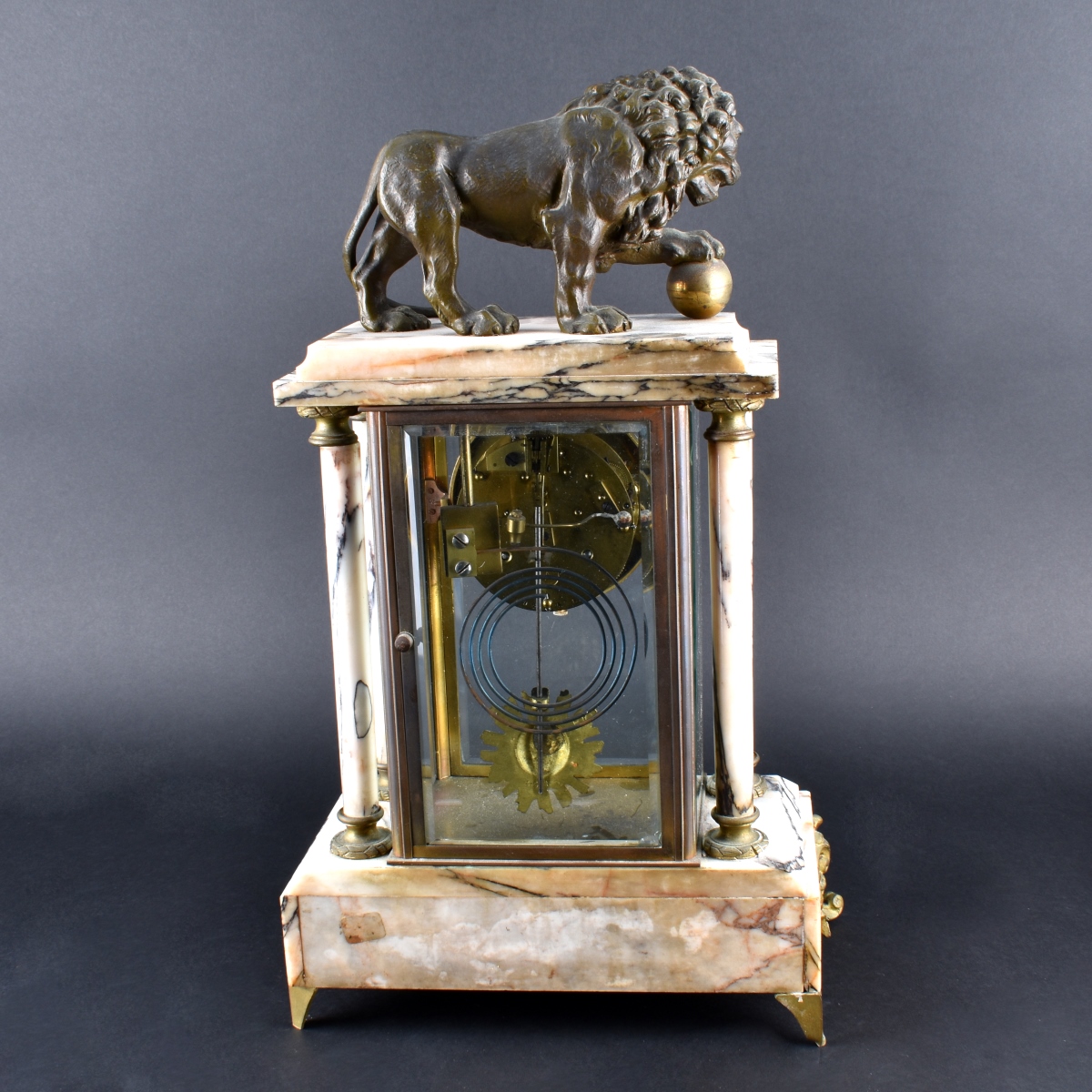 A.D. Mougin French Bronze and Marble Mantle Clock