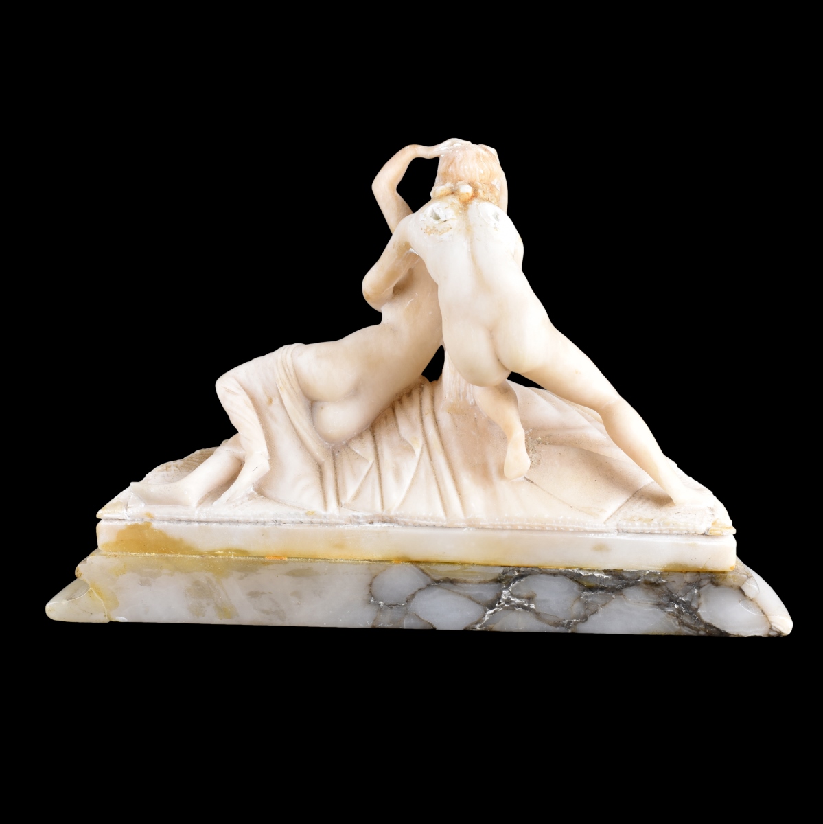 Art Nouveau Marble Sculpture Mounted on Alabaster