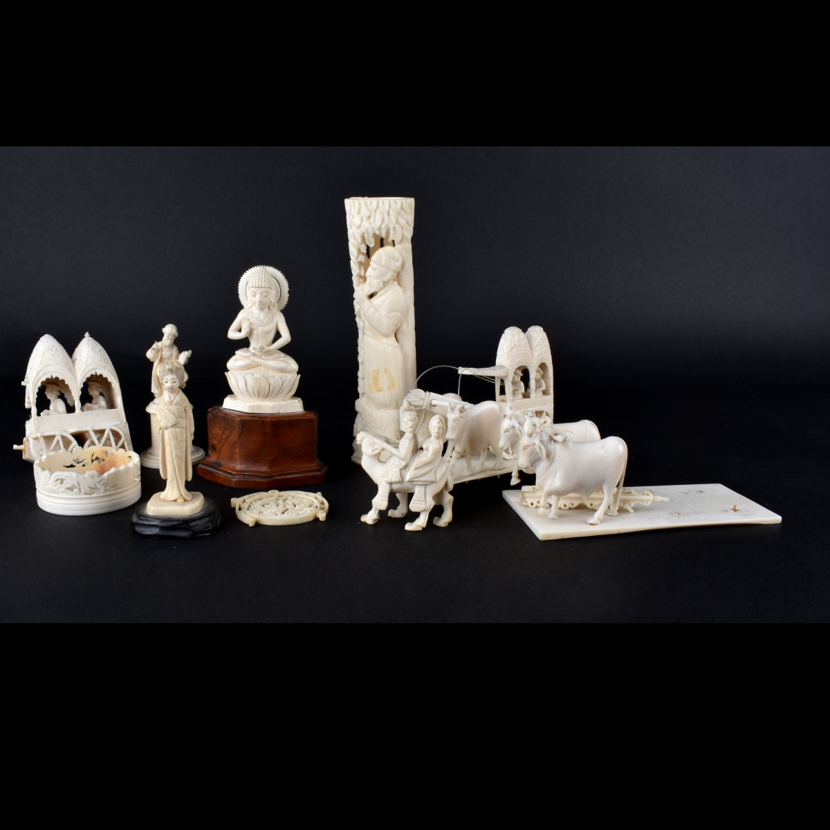 Nine (9) Assorted Indian Carved Ivory Figurines