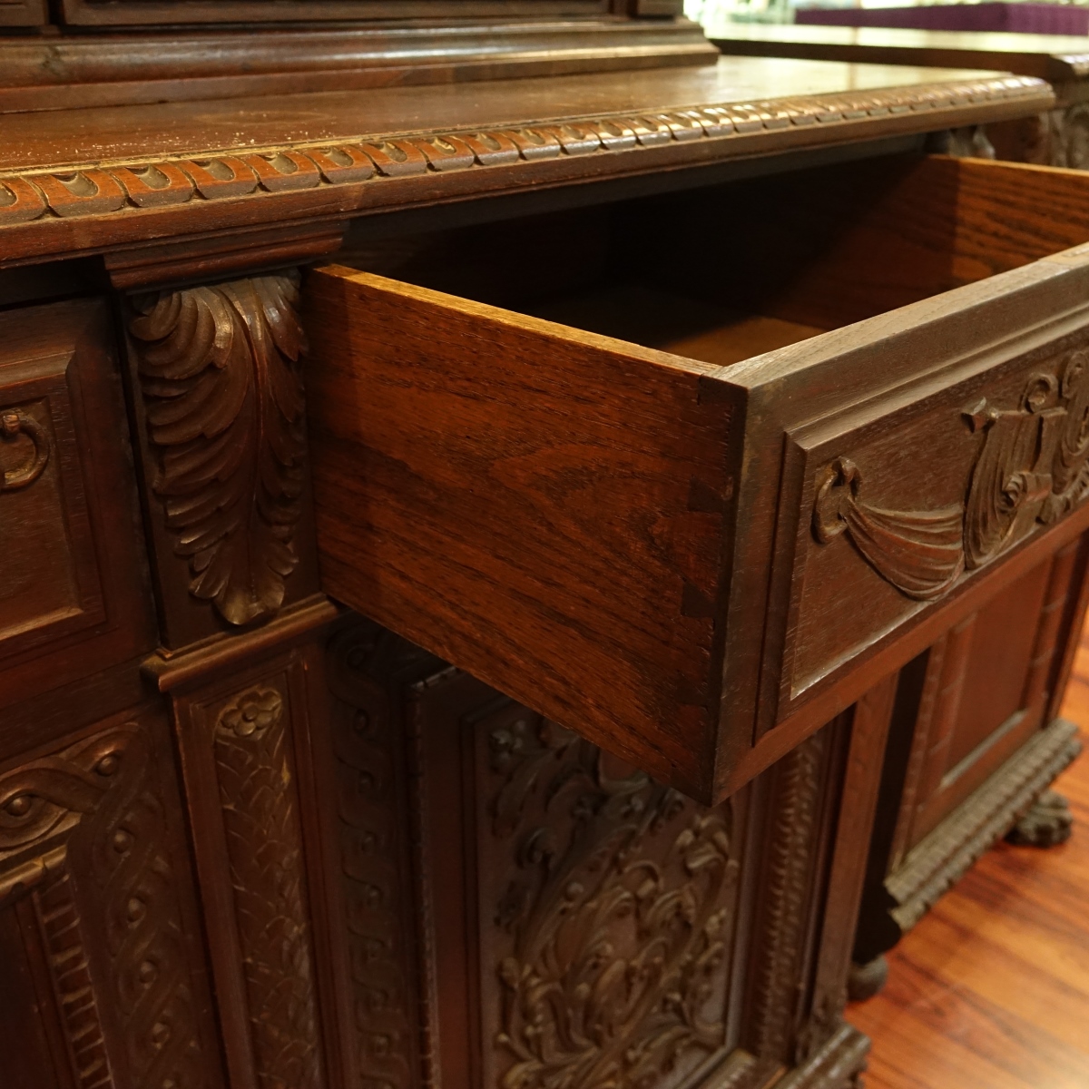 19th C. Renaissance Carved Walnut Two-Part Cabinet