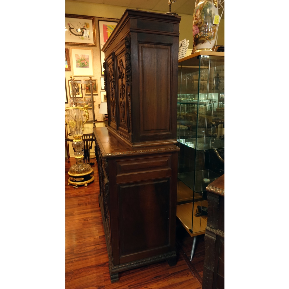 19th C. Renaissance Carved Walnut Two-Part Cabinet