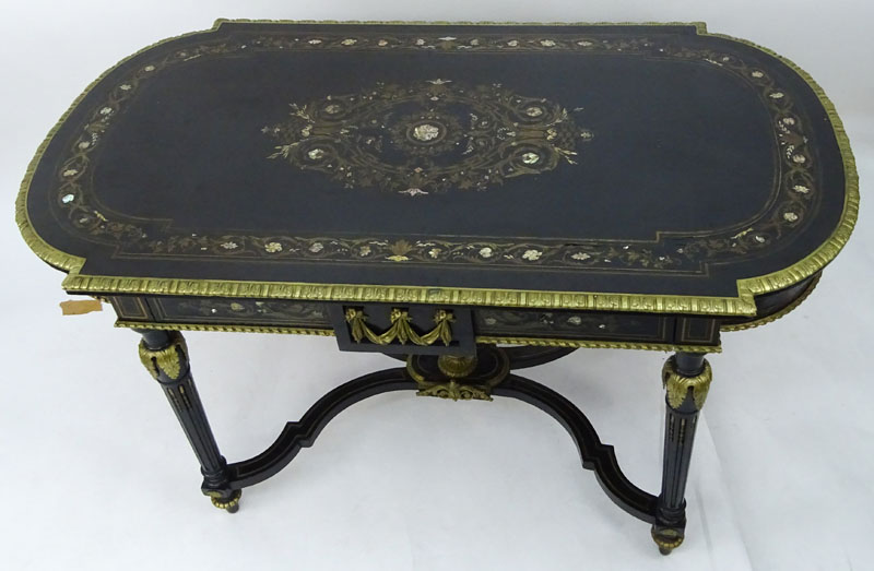 Gilt Bronze 1860' Mother of Pearl & Ebonized Table