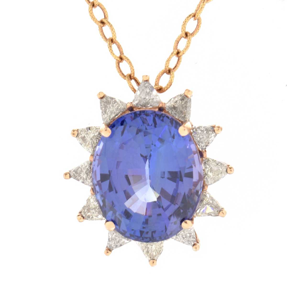 Tanzanite, Diamond and 14K Pendant Necklace